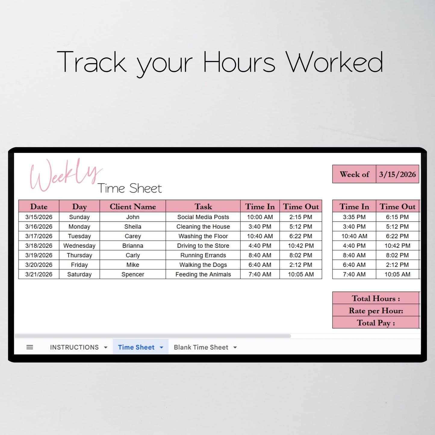 Weekly Time Sheet Template Google Sheets and Excel Spreadsheet