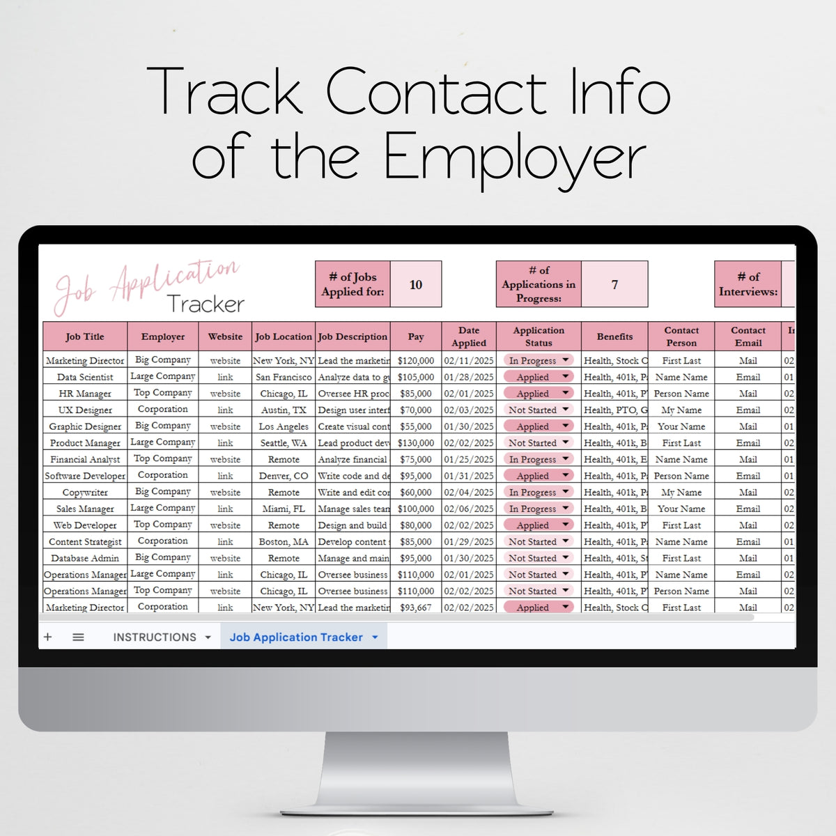 Job Application Tracker Excel Spreadsheet and Google Sheets Template ...