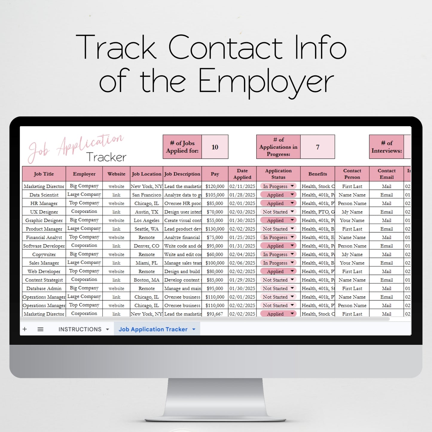 Job Application Tracker Excel Spreadsheet and Google Sheets Template