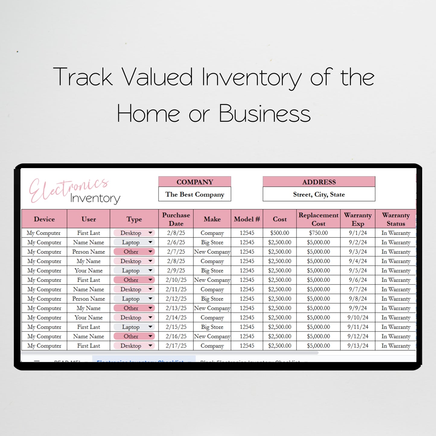 Electronics Inventory Tracker Template Google Sheets Excel Spreadsheet