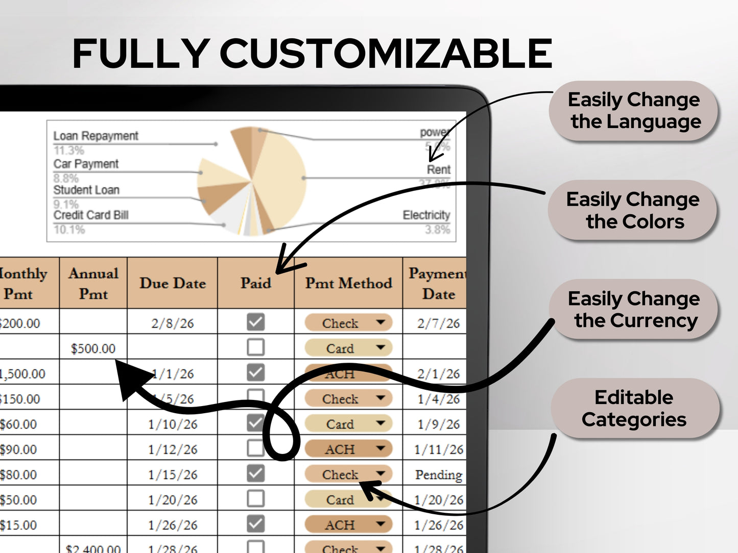 Bill Payment Tracker: Minimalist Monthly Expense Spreadsheet Template (Google Sheets & Excel)