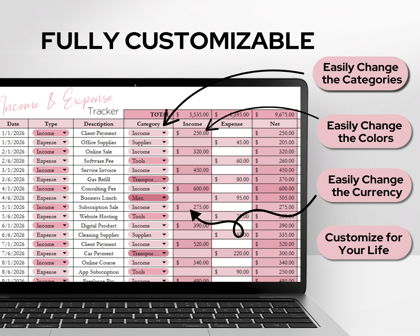 Income & Expense Tracker Spreadsheet Template - Google Sheets and Excel Bookkeeping Template | Monthly & Annual Financial Dashboard