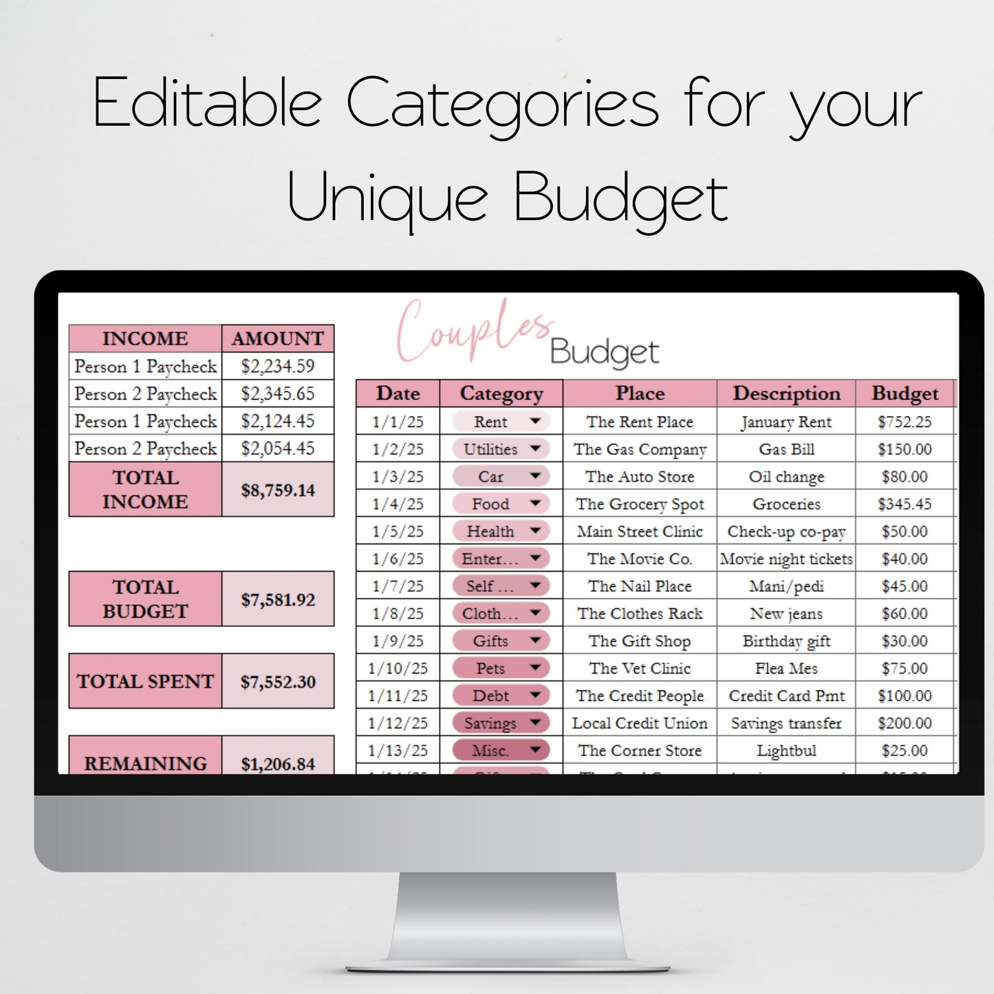 Couples Budget Template Google Sheets and Excel Spreadsheet