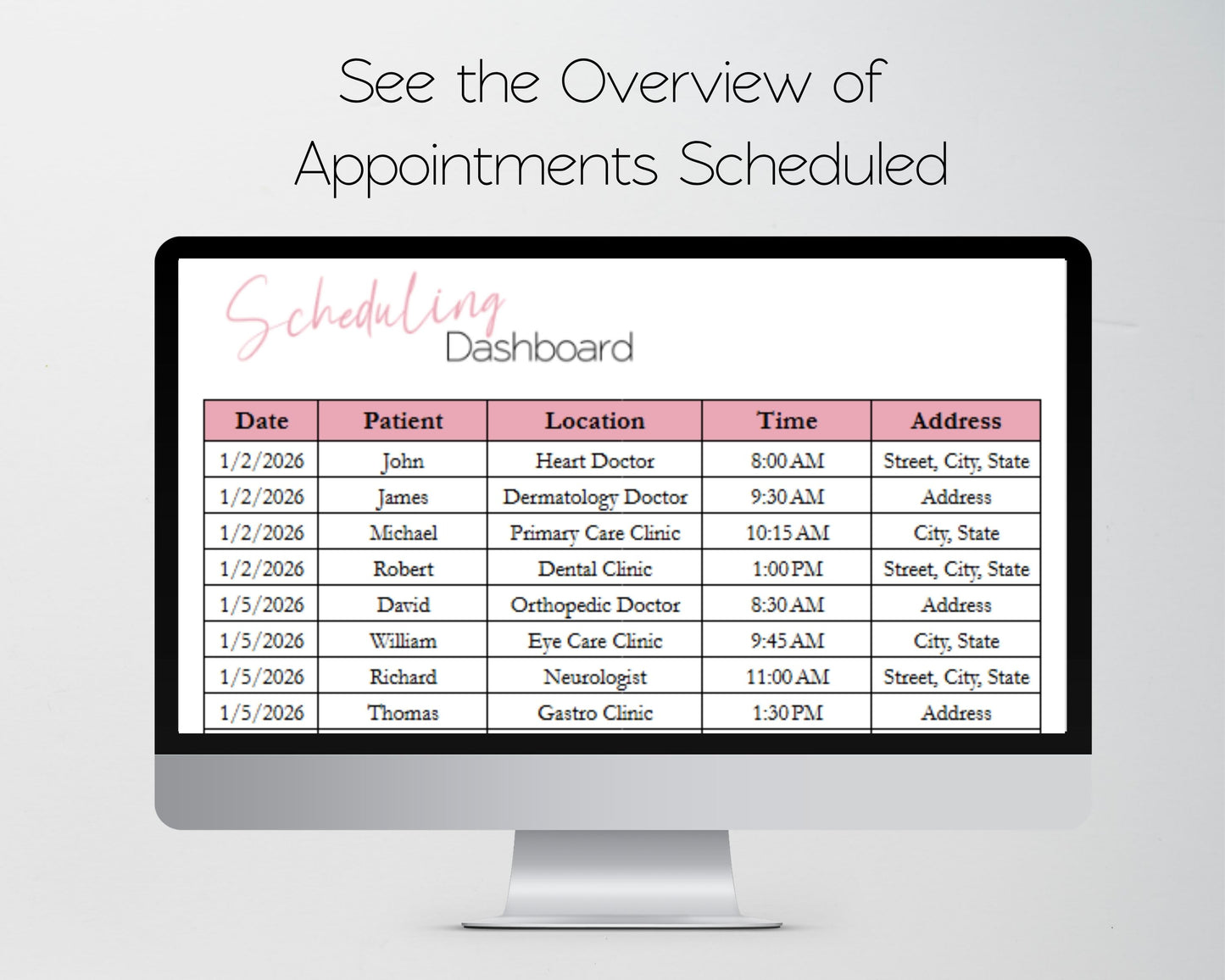 Medical Appointment Scheduler Google Sheets Template | Patient Appointment Tracker & Healthcare Scheduling Spreadsheet
