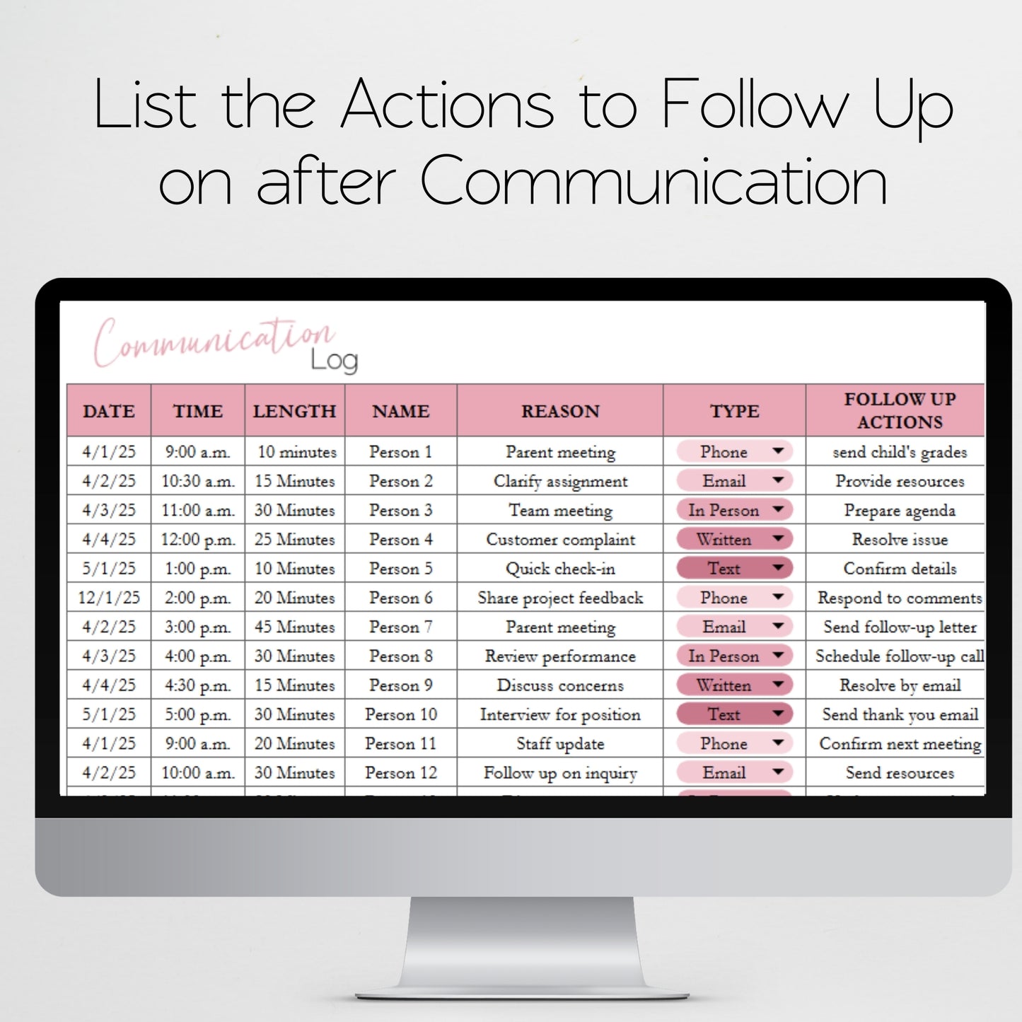 Communication Log Template Google Sheets and Excel Spreadsheet