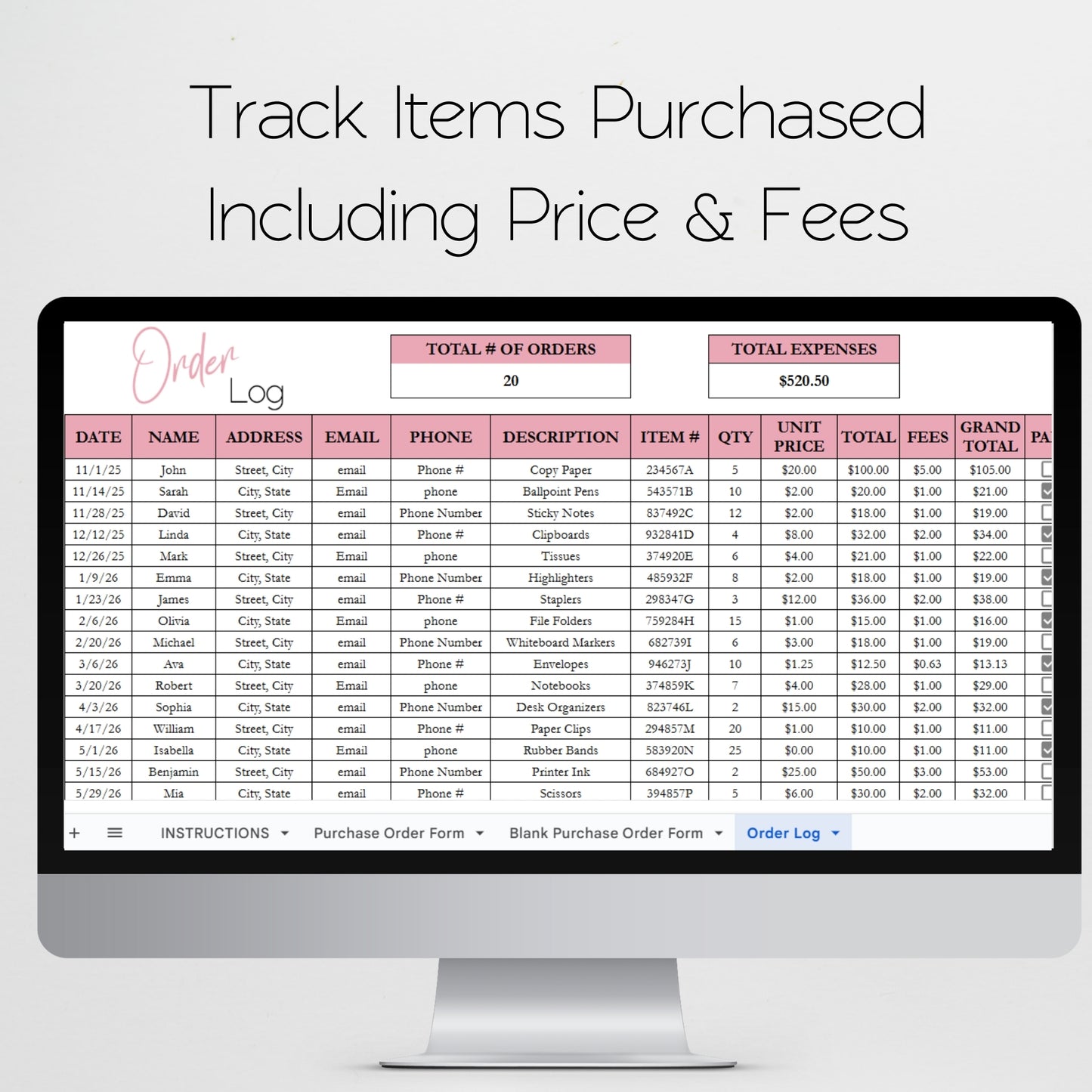 Purchase Order Form Template Google Sheets and Excel Spreadsheet