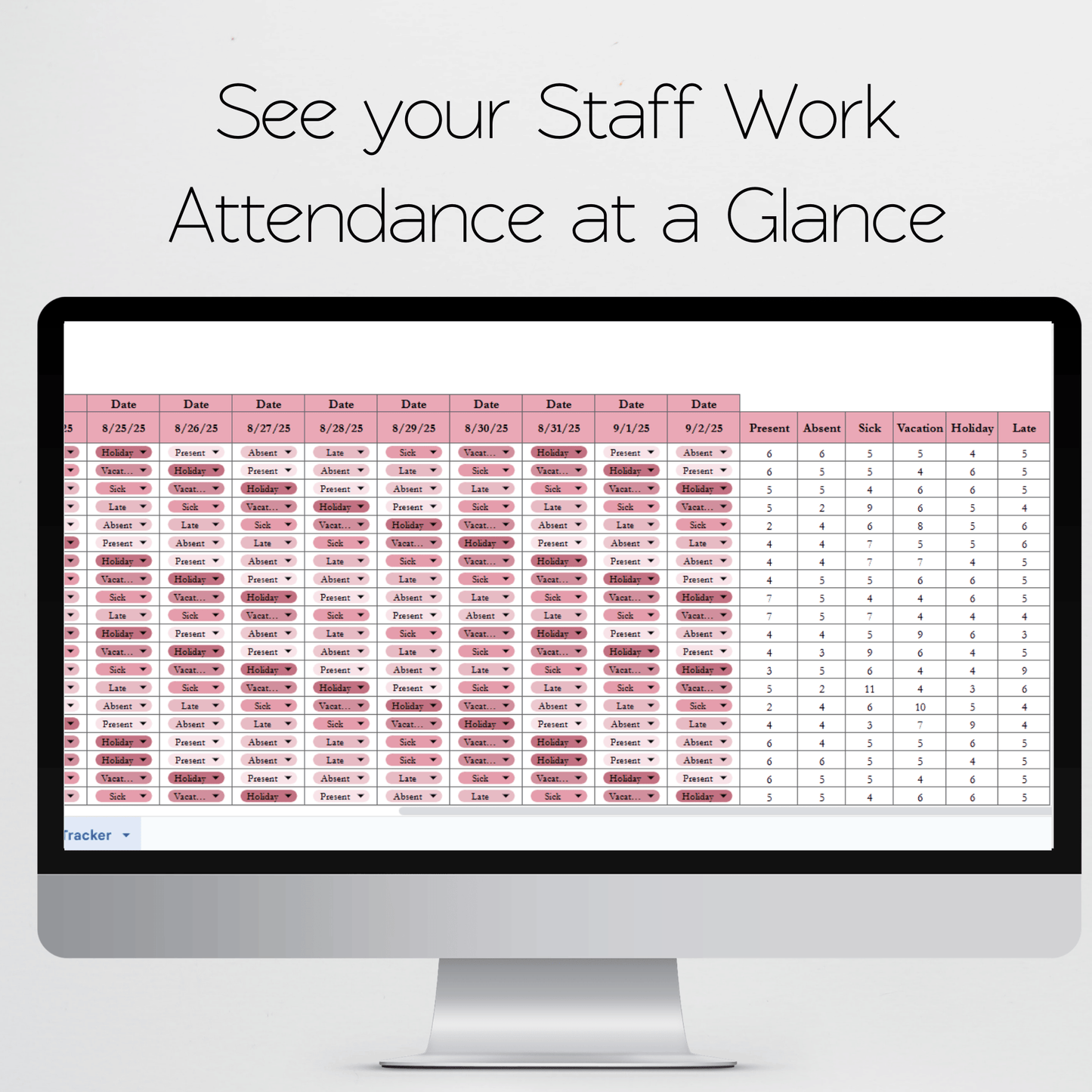 Employee Attendance Tracker Template Google Sheets and Excel Spreadsheet