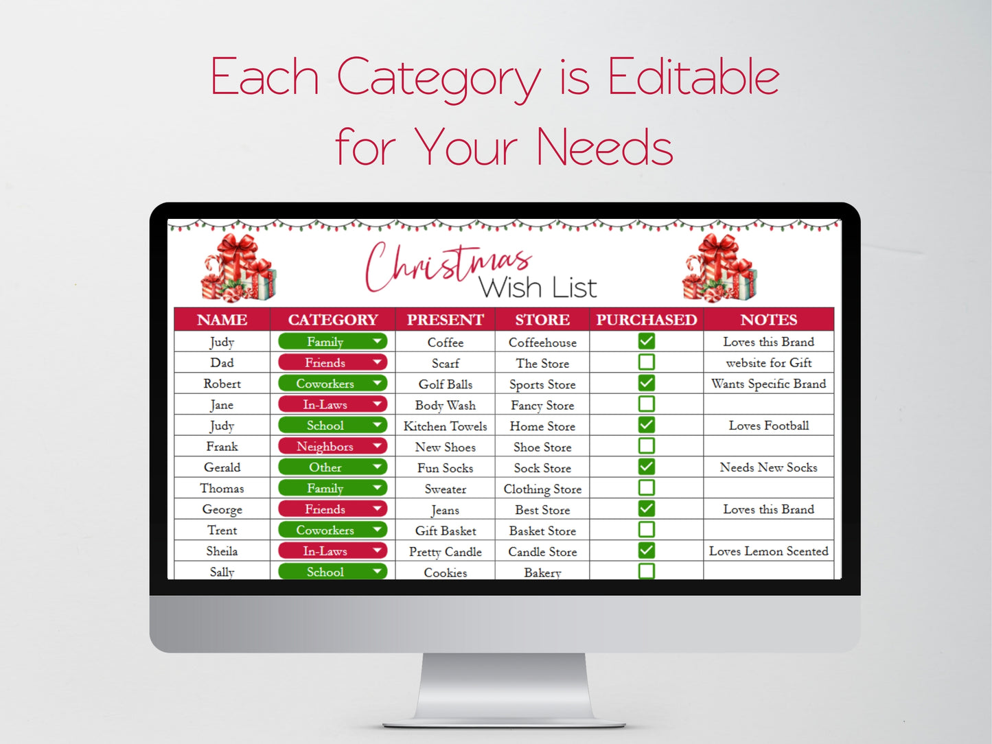 Christmas Wish List Template Google Sheets and Excel Spreadsheet