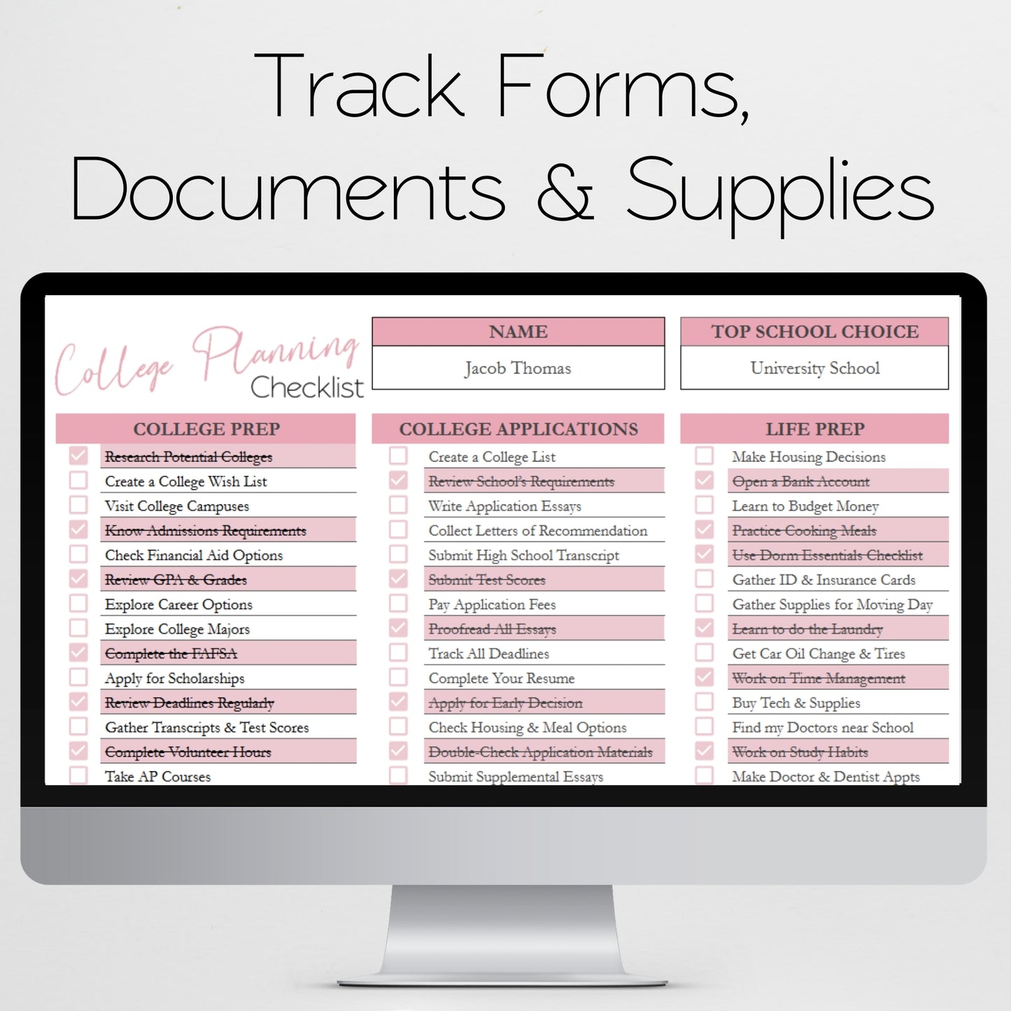 College Planning Checklist Template for Google Sheets and Excel Spreadsheet