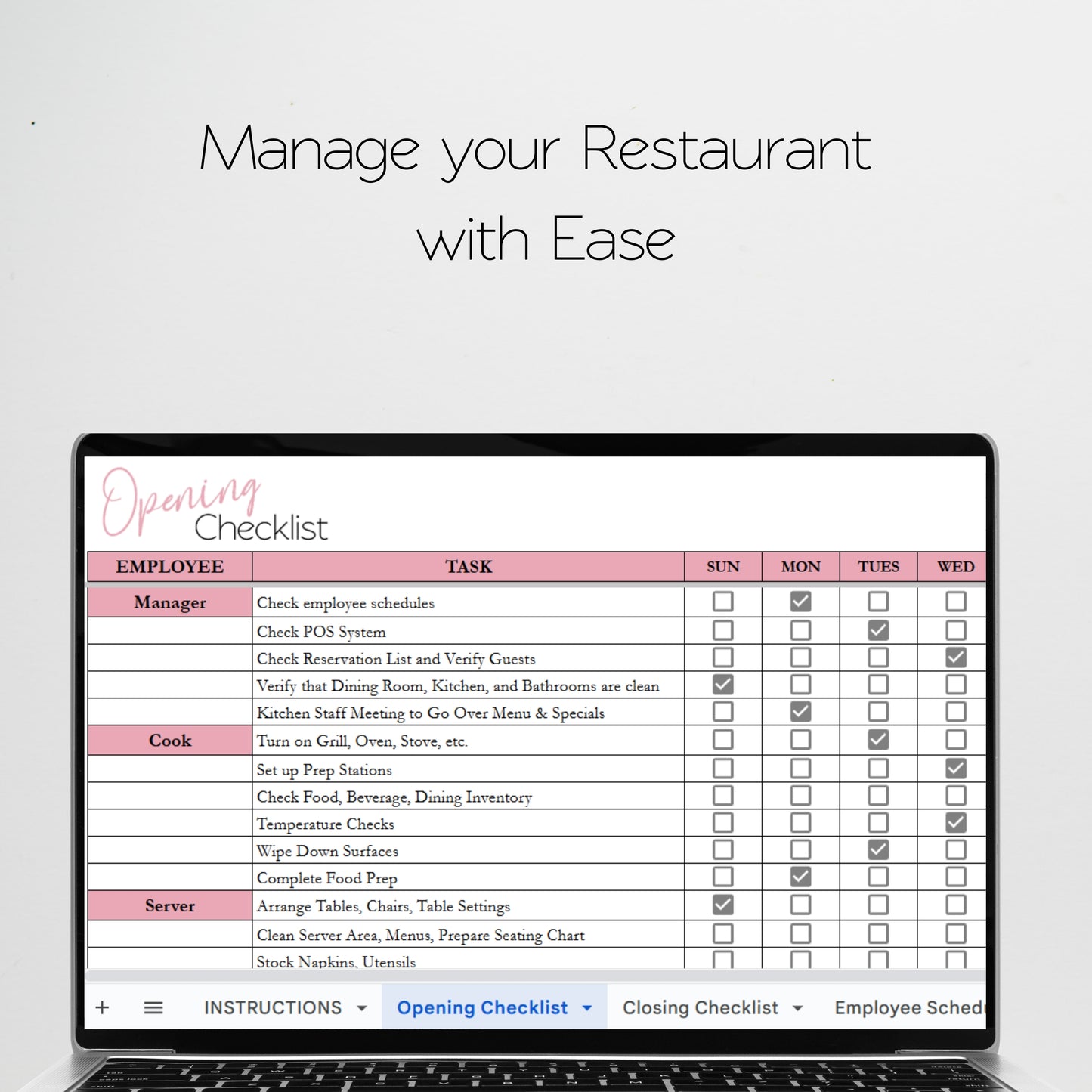 Restaurant Checklist Template Bundle Google Sheets