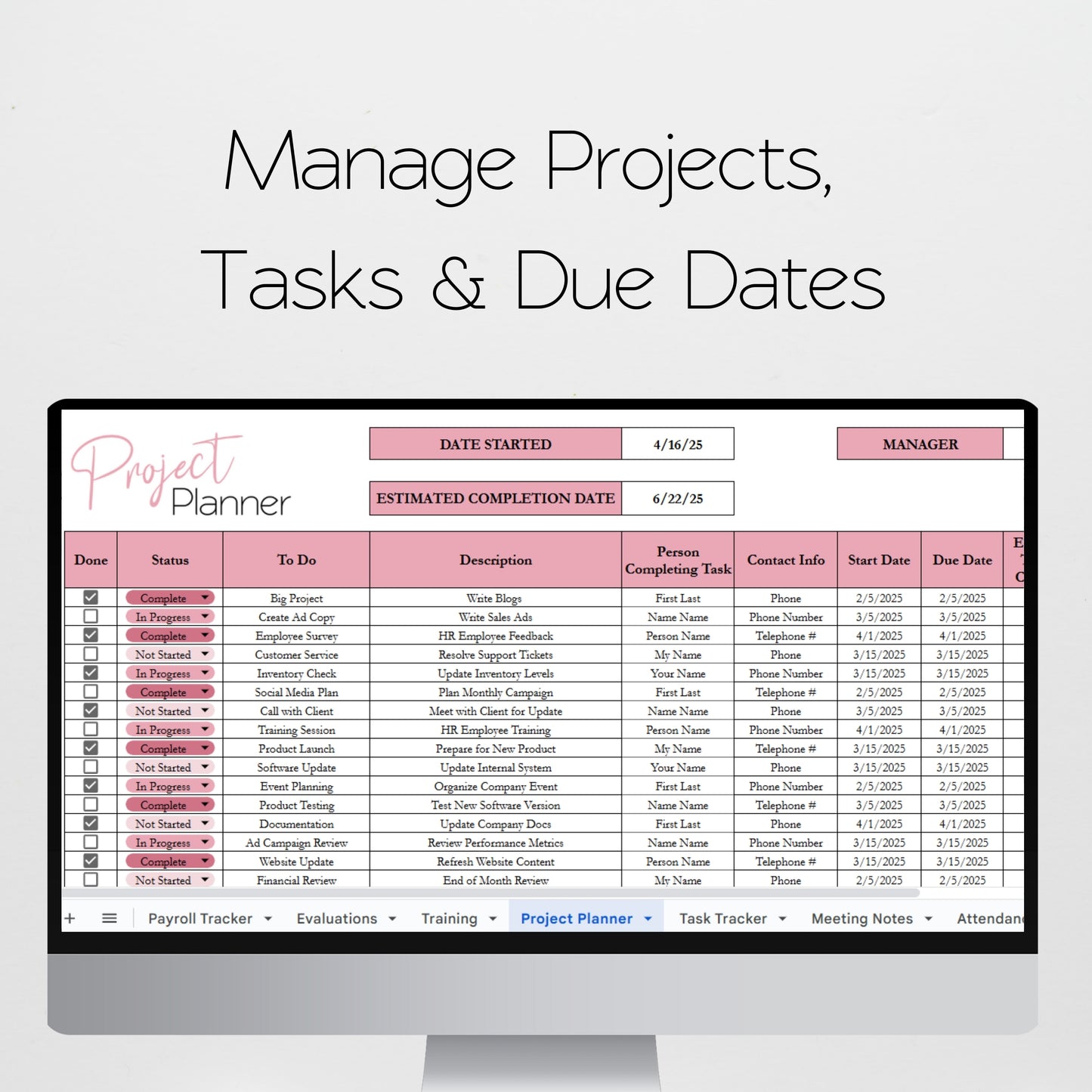 Employee Management Template Planner for Small Business Google Sheet and Excel Spreadsheet Bundle