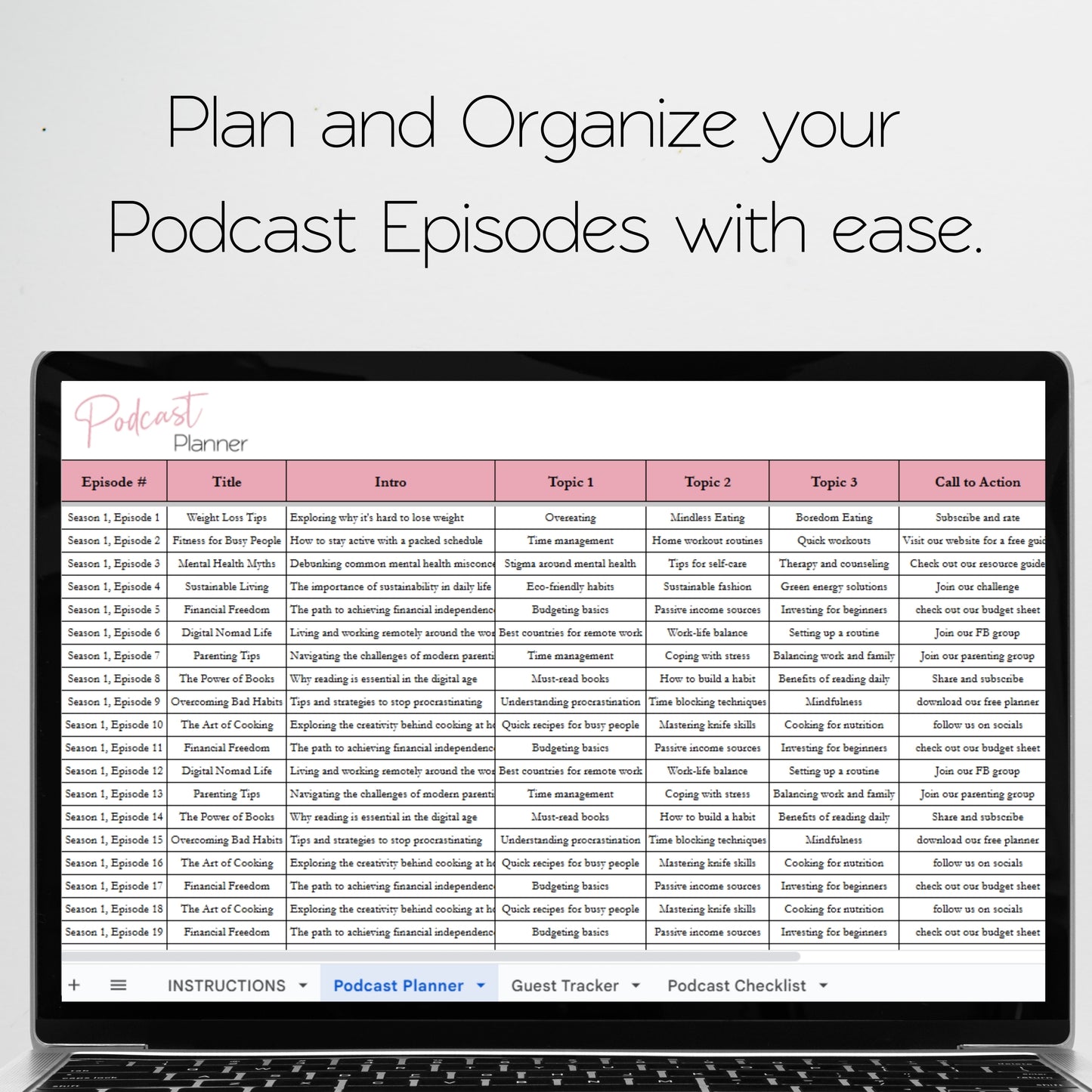 Podcast Planner Template Google Sheets