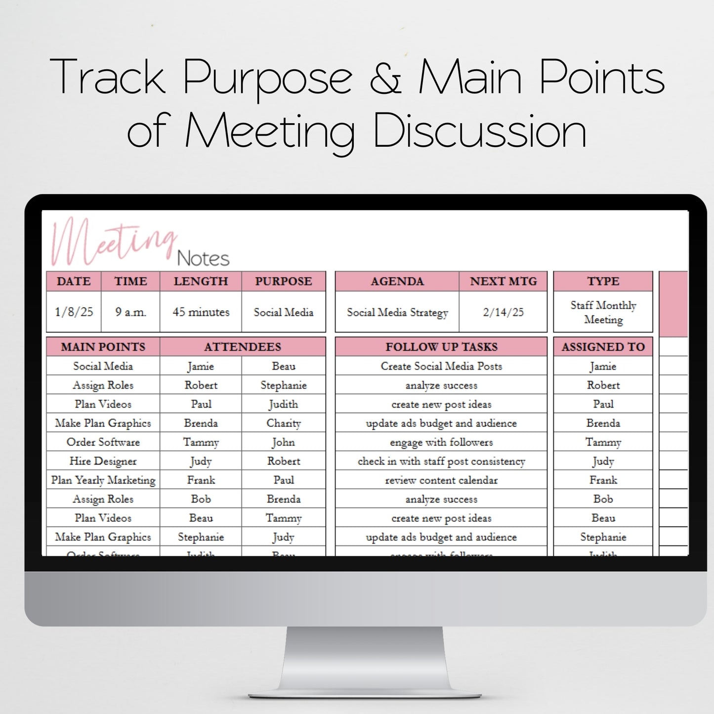 Meeting Notes Template Google Sheets and Excel Spreadsheet