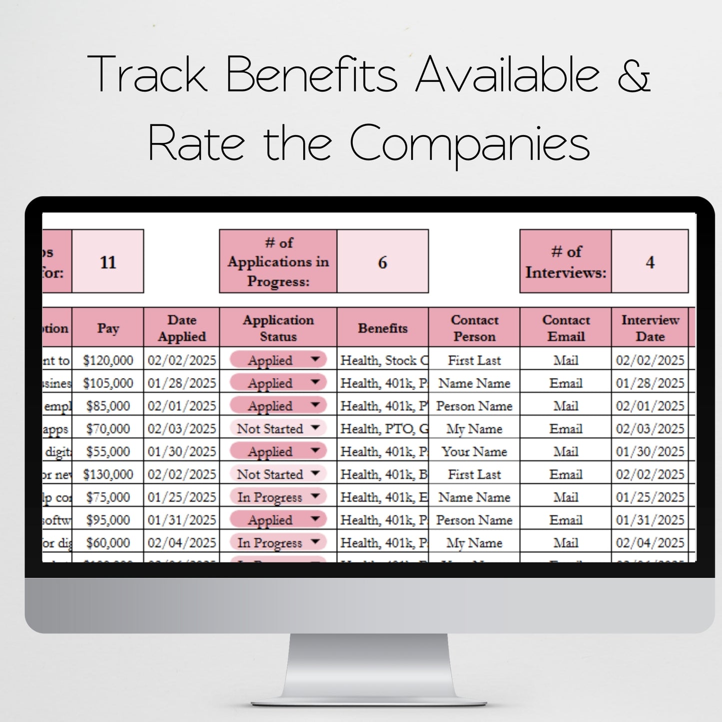 Job Application Tracker Excel Spreadsheet and Google Sheets Template