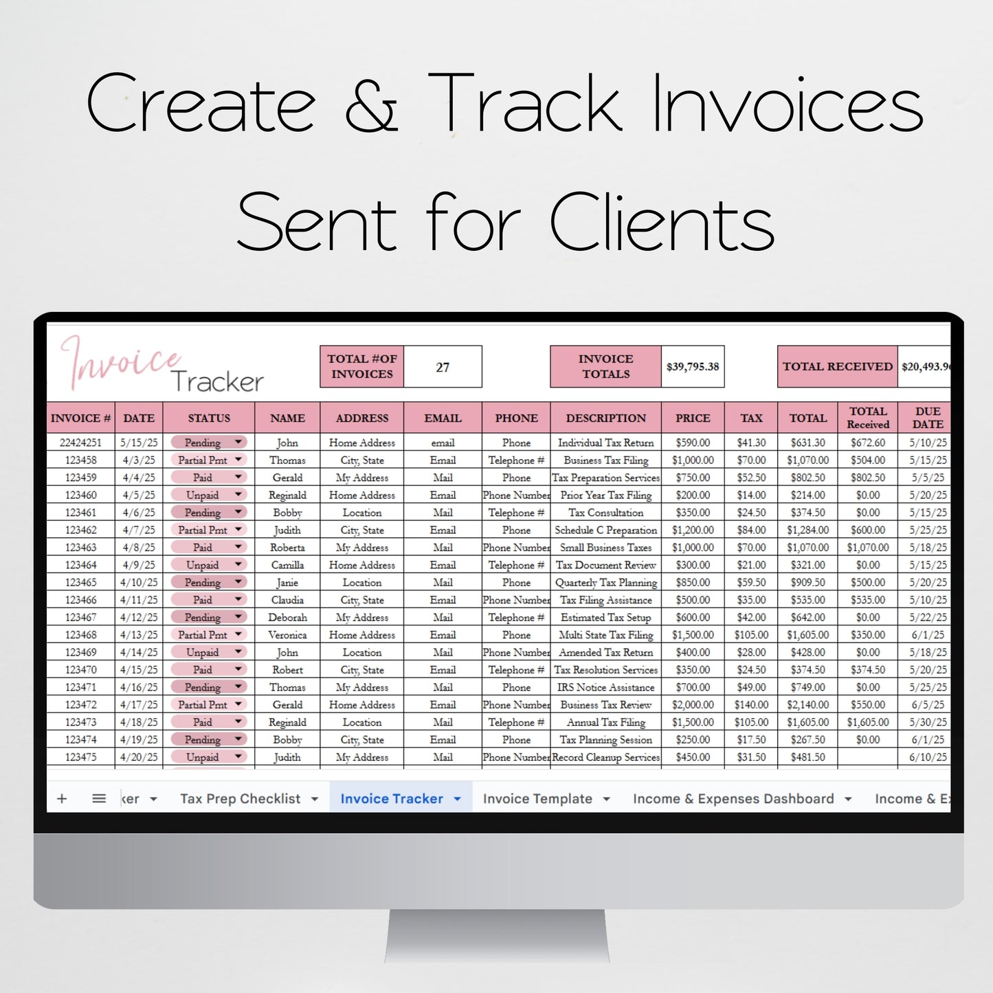 Tax Preparer Planner Template Bundle Google Sheet and Excel Spreadsheet - for EA, CPA, Tax Accountant Business Owners