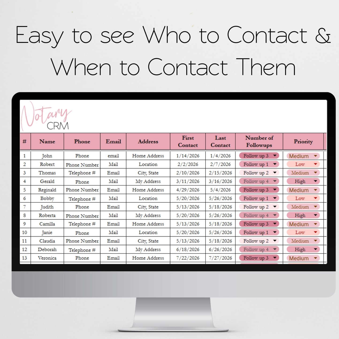 Notary CRM Template for Google Sheets and Excel Spreadsheet: Lead Tracker