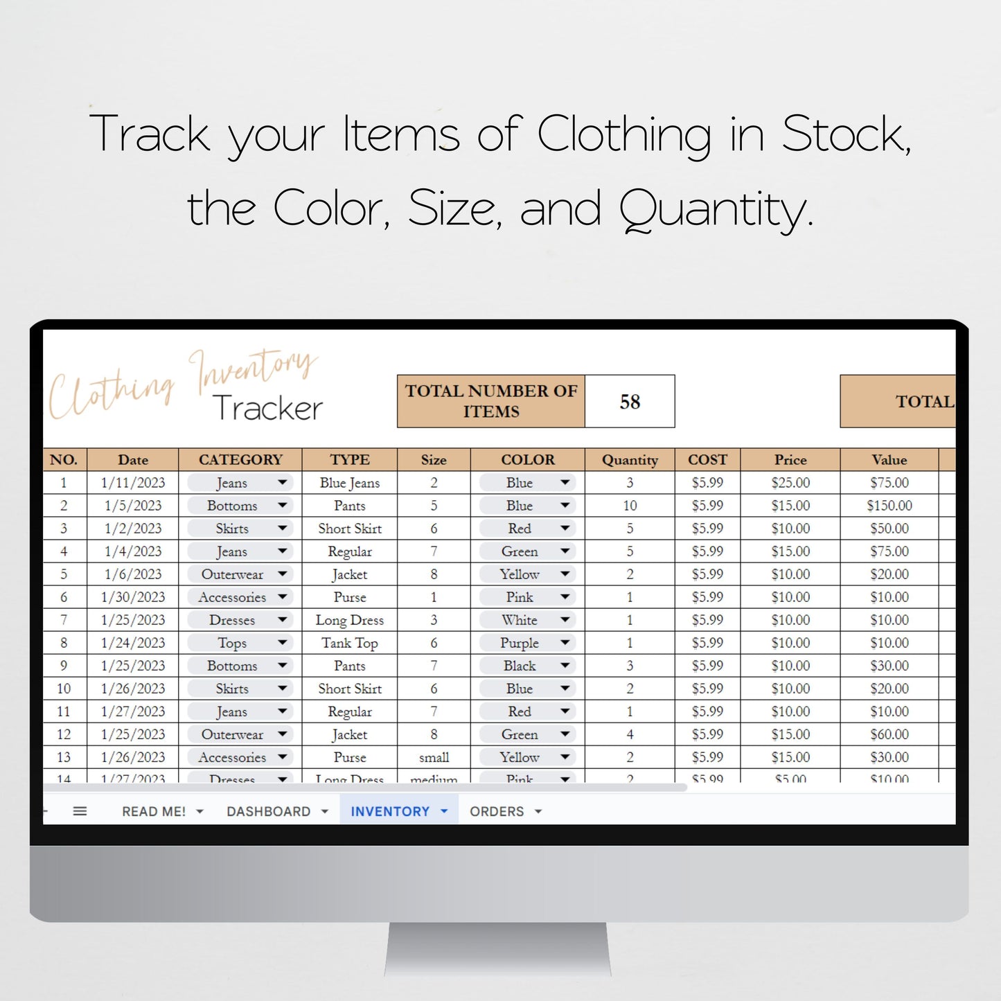 Clothes Inventory Tracker Google Sheets