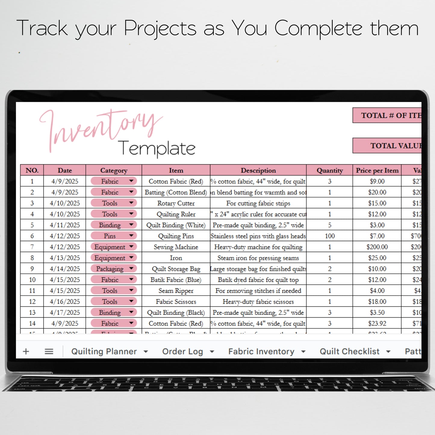 Sewing Planner Template Google Sheet and Excel Spreadsheet