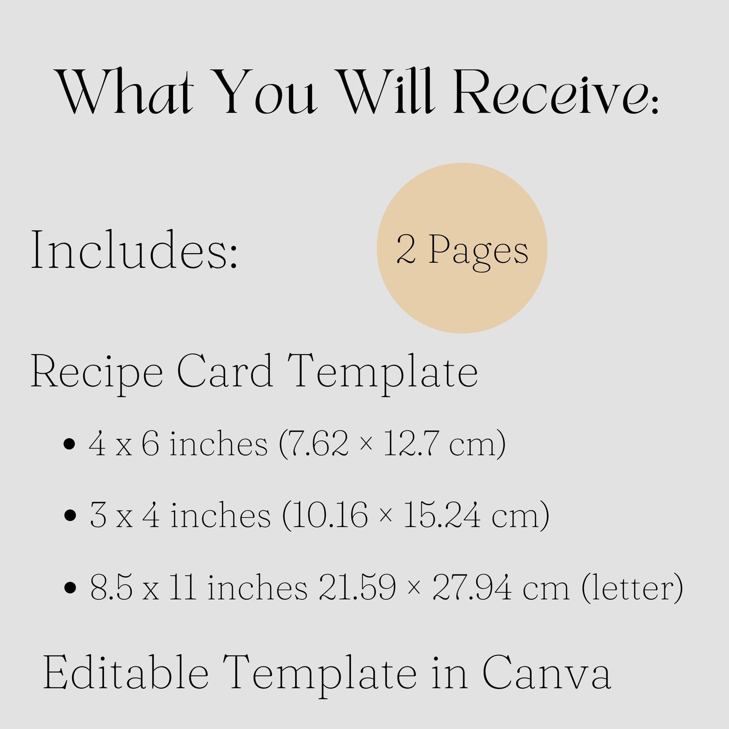 Recipe Card Template - Editable Canva, Digital Download, Minimalist - Comes in 3 Sizes 3 x 5, 4 x 6, Letter