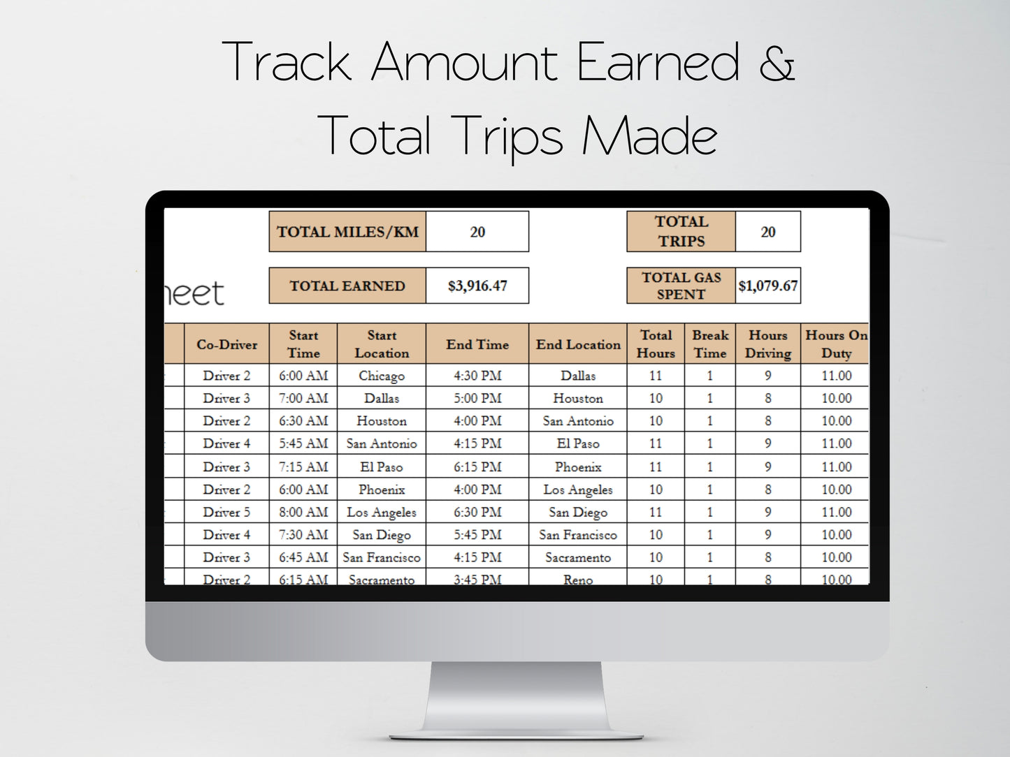 Trucker Log Sheet Template Google Sheets and Excel Spreadsheet