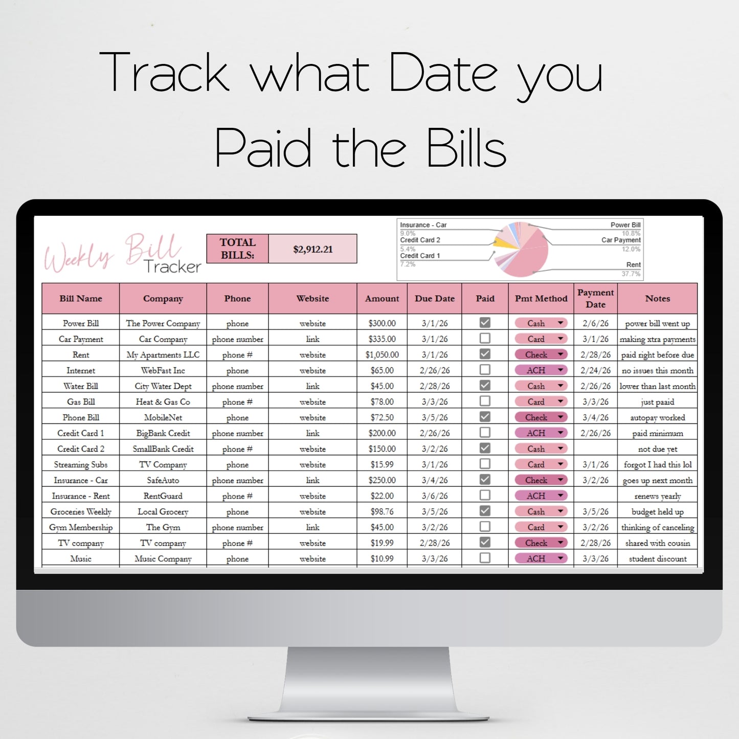 Weekly Bill Tracker Template Google Sheets and Excel Spreadsheet