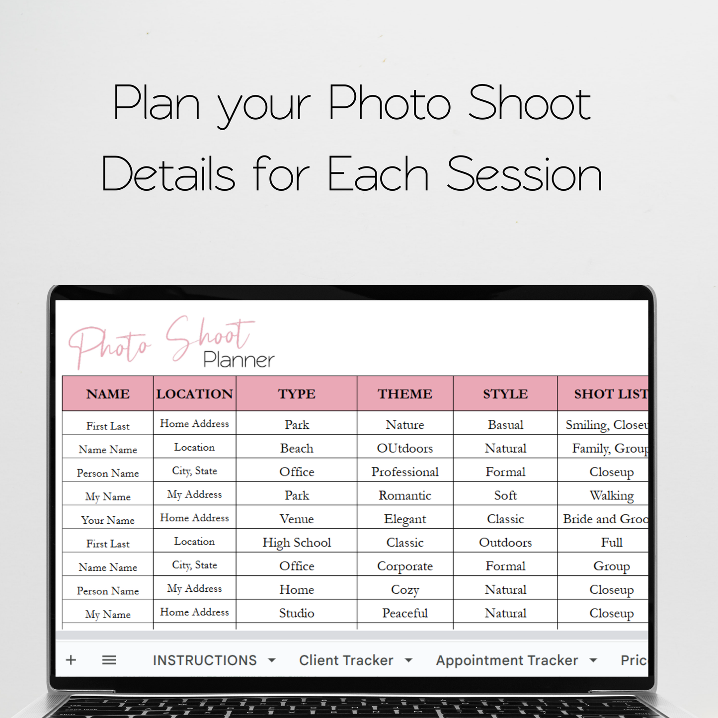 Photography Planner Template Bundle Google Sheet and Excel Spreadsheet