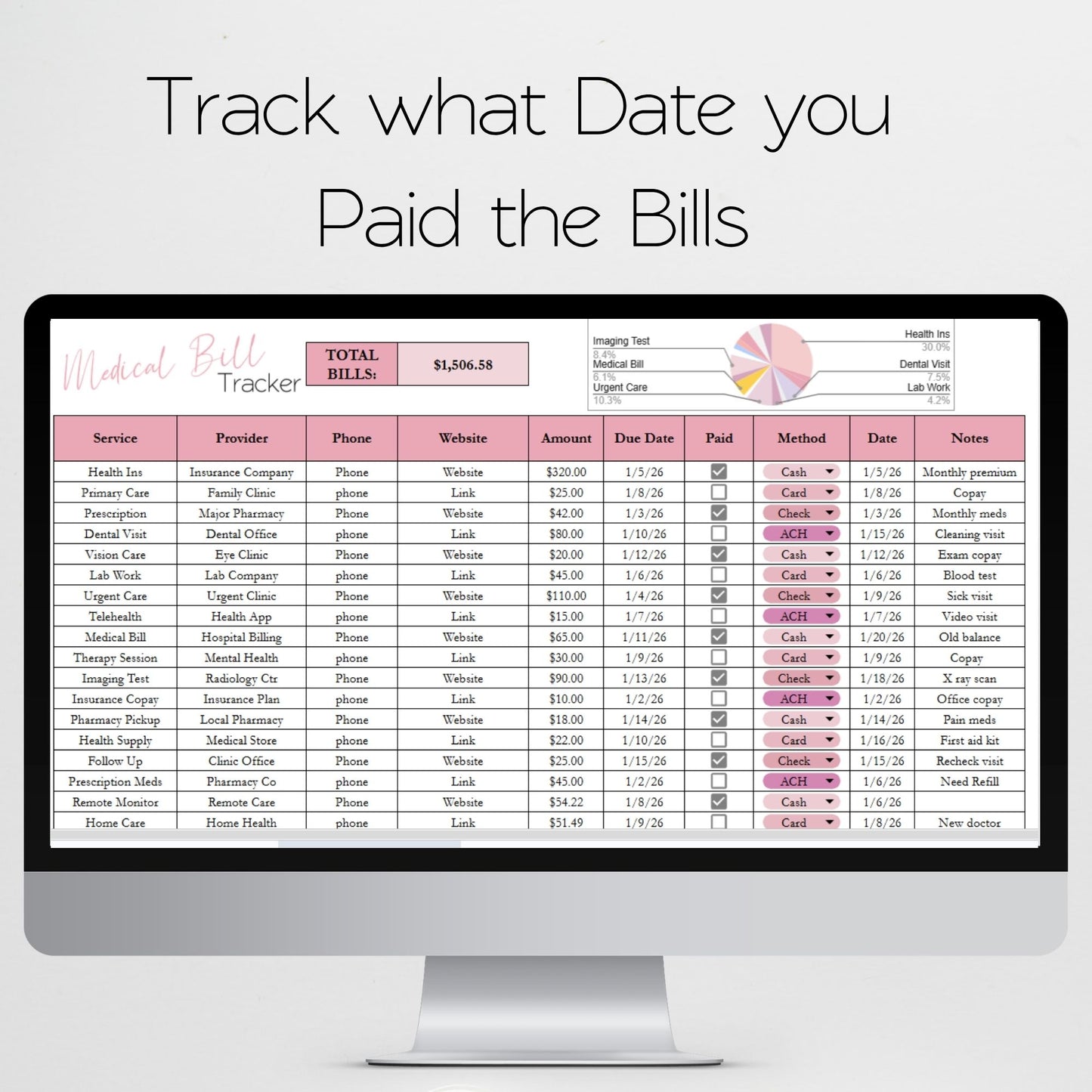 Medical Bill Tracker & Expense Log | Healthcare Payment Organizer Template for Google Sheets & Excel
