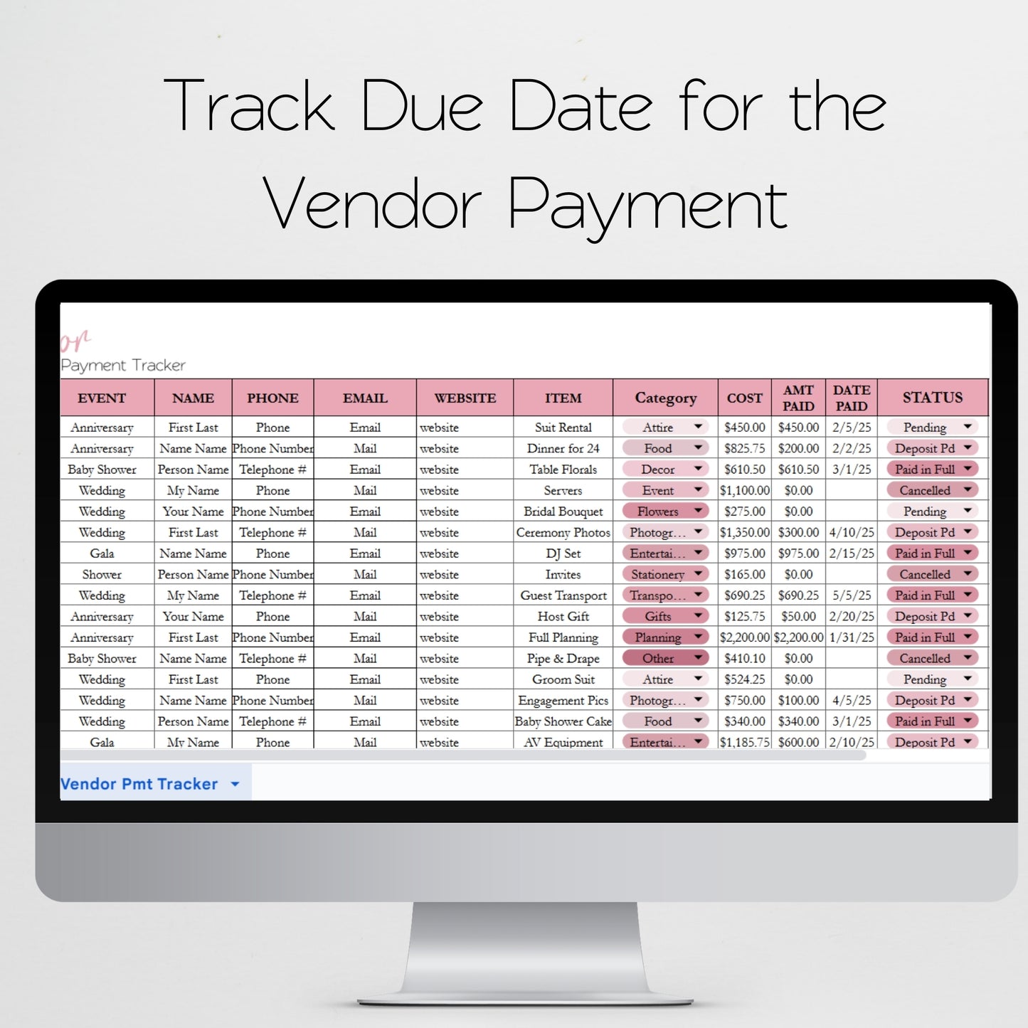 Vendor Payment Tracker Template for Google Sheets and Excel Spreadsheet
