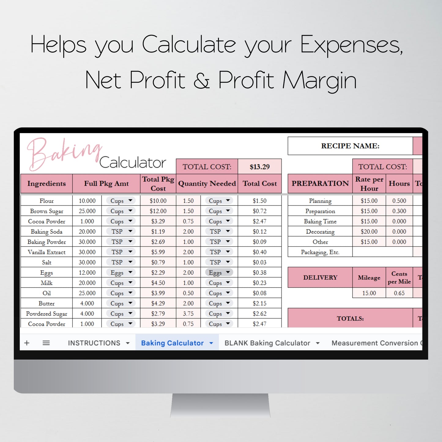 Baking Calculator Template Google Sheet and Excel Spreadsheet
