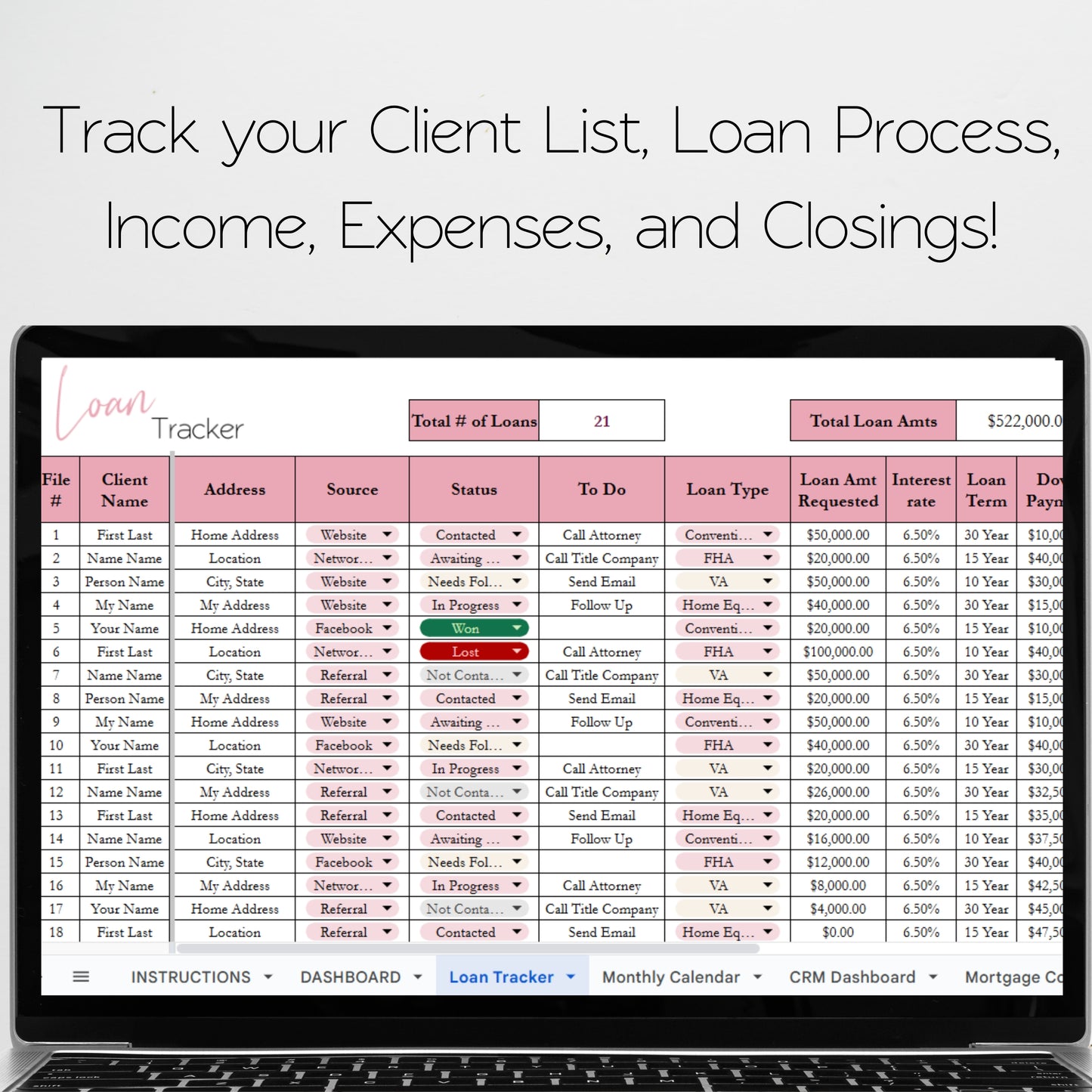 Mortgage Broker Template Spreadsheet Bundle Google Sheet and Excel Spreadsheet