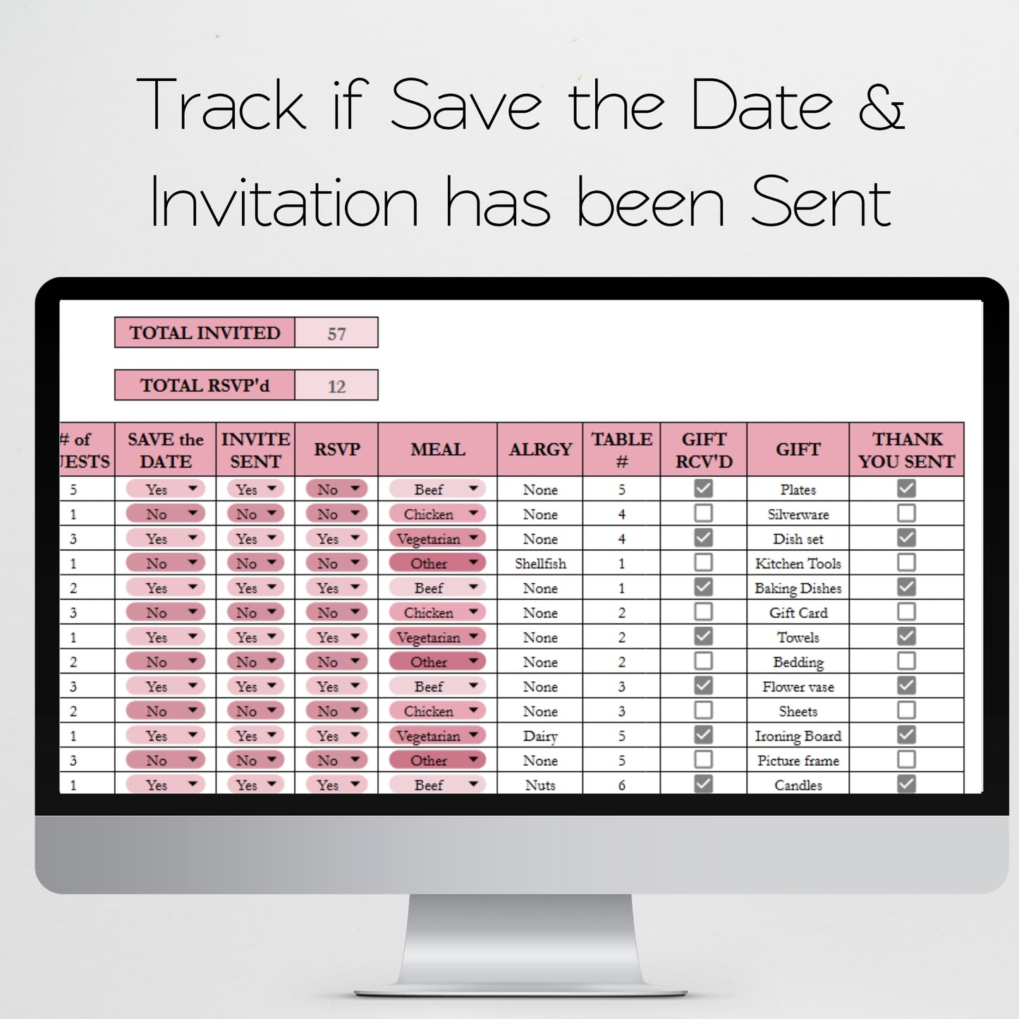 Wedding Guest List Tracker Template | Google Sheets & Excel Spreadsheet - RSVP, Invitations, Save the Date, Thank you Planner
