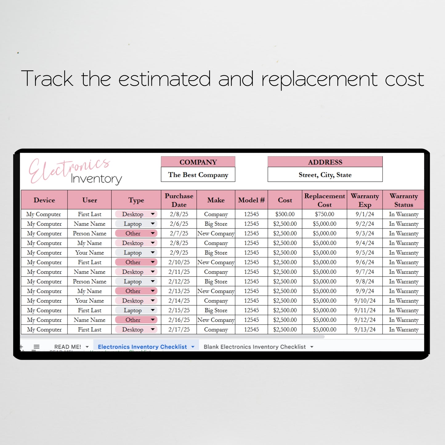 Electronics Inventory Tracker Template Google Sheets Excel Spreadsheet