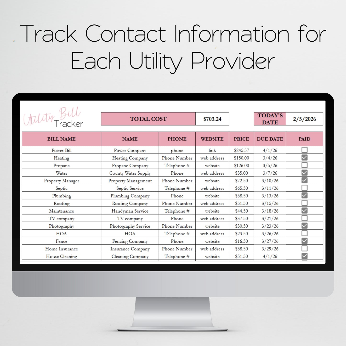 Utility Bill Tracker Template Google Sheets and Excel Spreadsheet