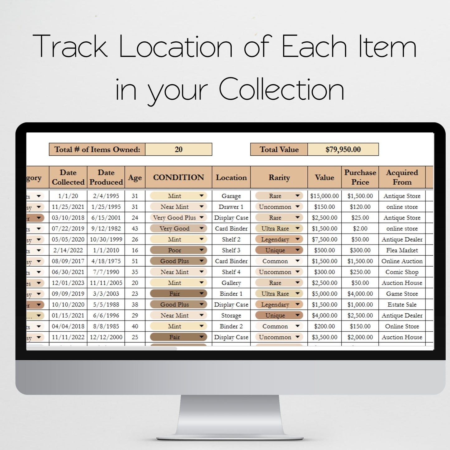 Trading Card Collection Tracker Spreadsheet Google Sheets and Excel