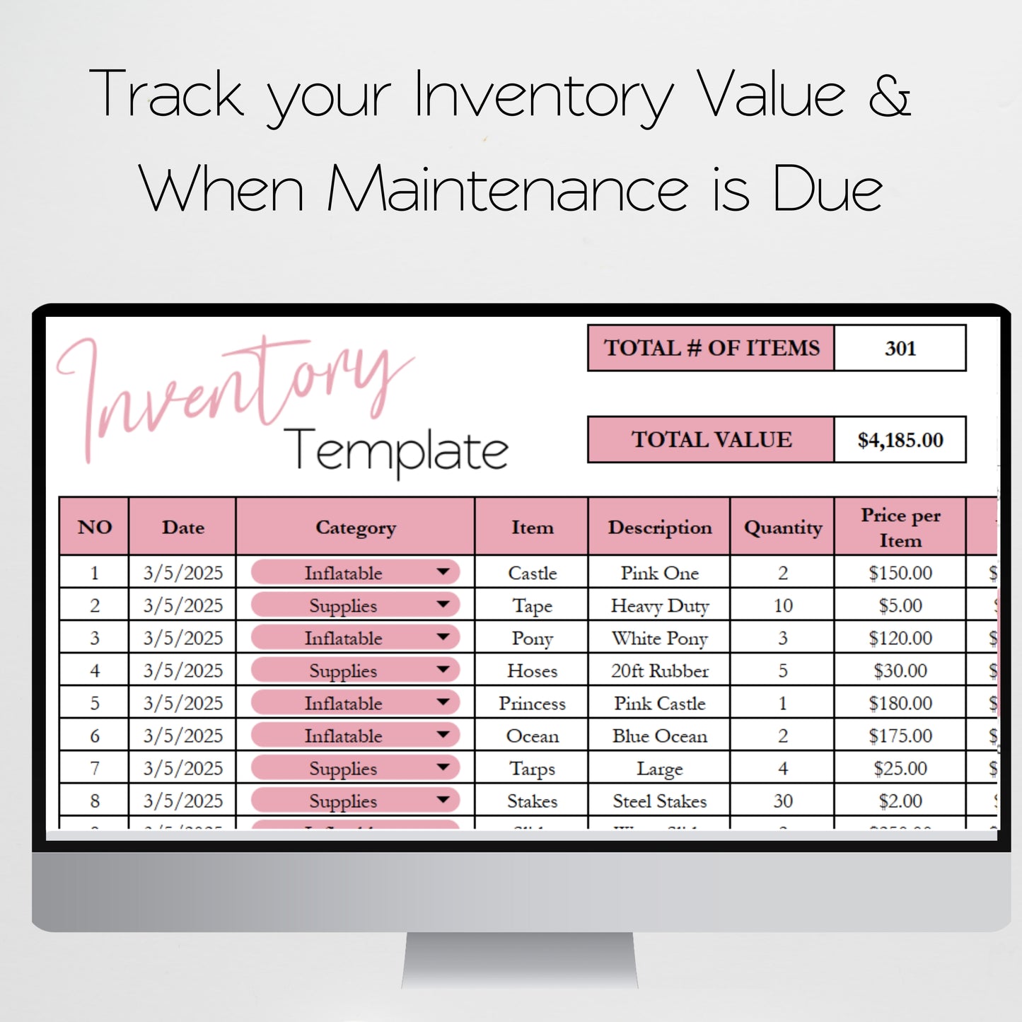 Bounce House Business Planner Template Google Sheet and Excel Spreadsheet