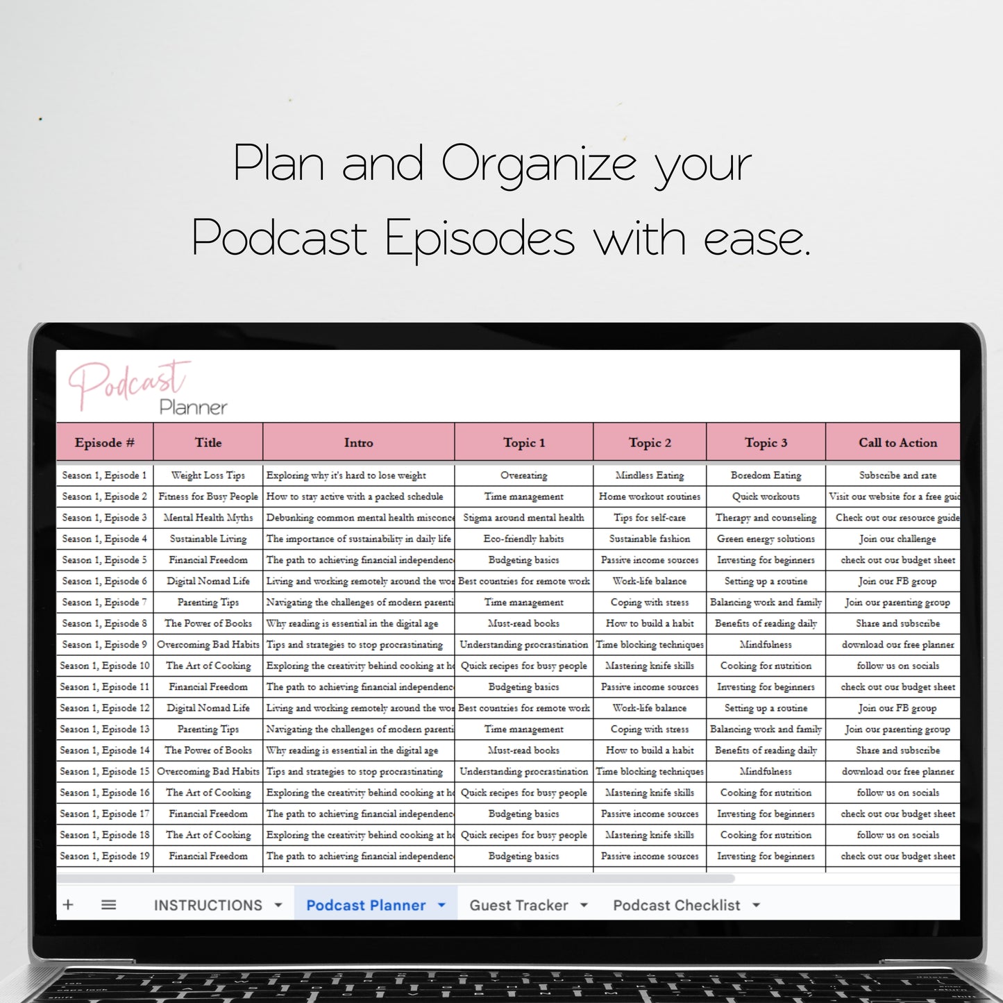 Podcast Planner Template Google Sheets