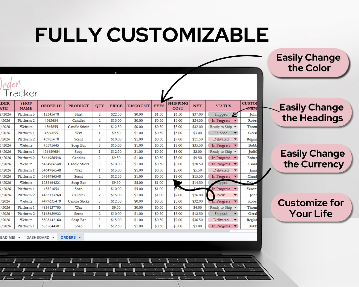 Order Tracker Spreadsheet Template | Track Sales, Customers, Shipping & Profit |  Google Sheets & Excel