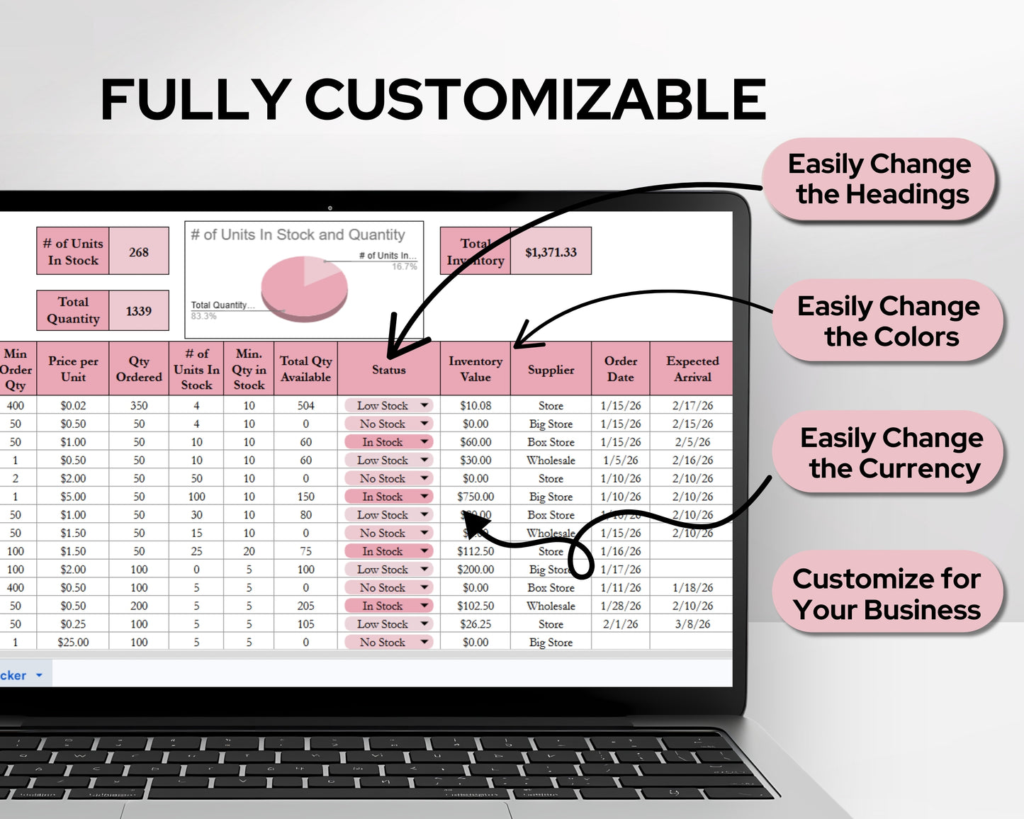 Inventory Tracker Spreadsheet | Inventory Management Template with Stock, Supplier & Purchase Order Tracking for Small Business