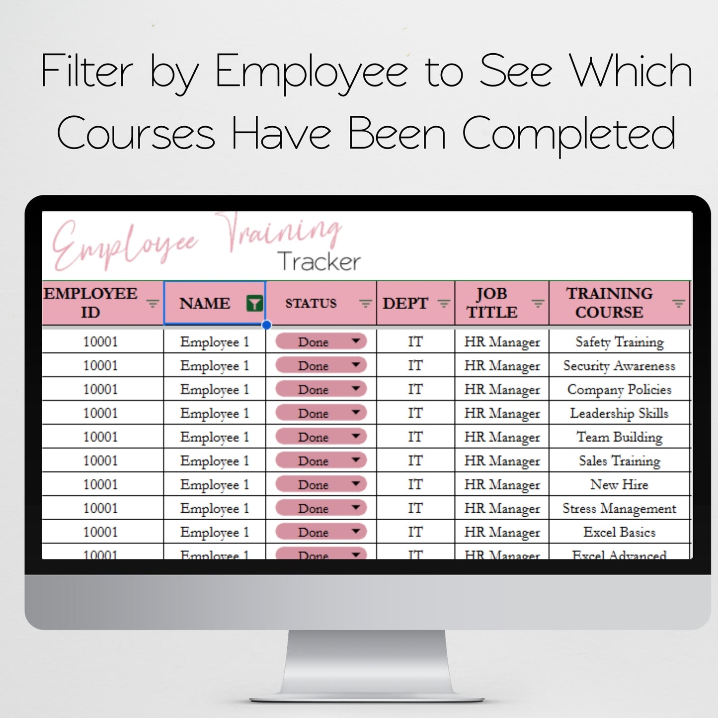 Employee Training Tracker Template for Google Sheets and Excel Spreadsheet
