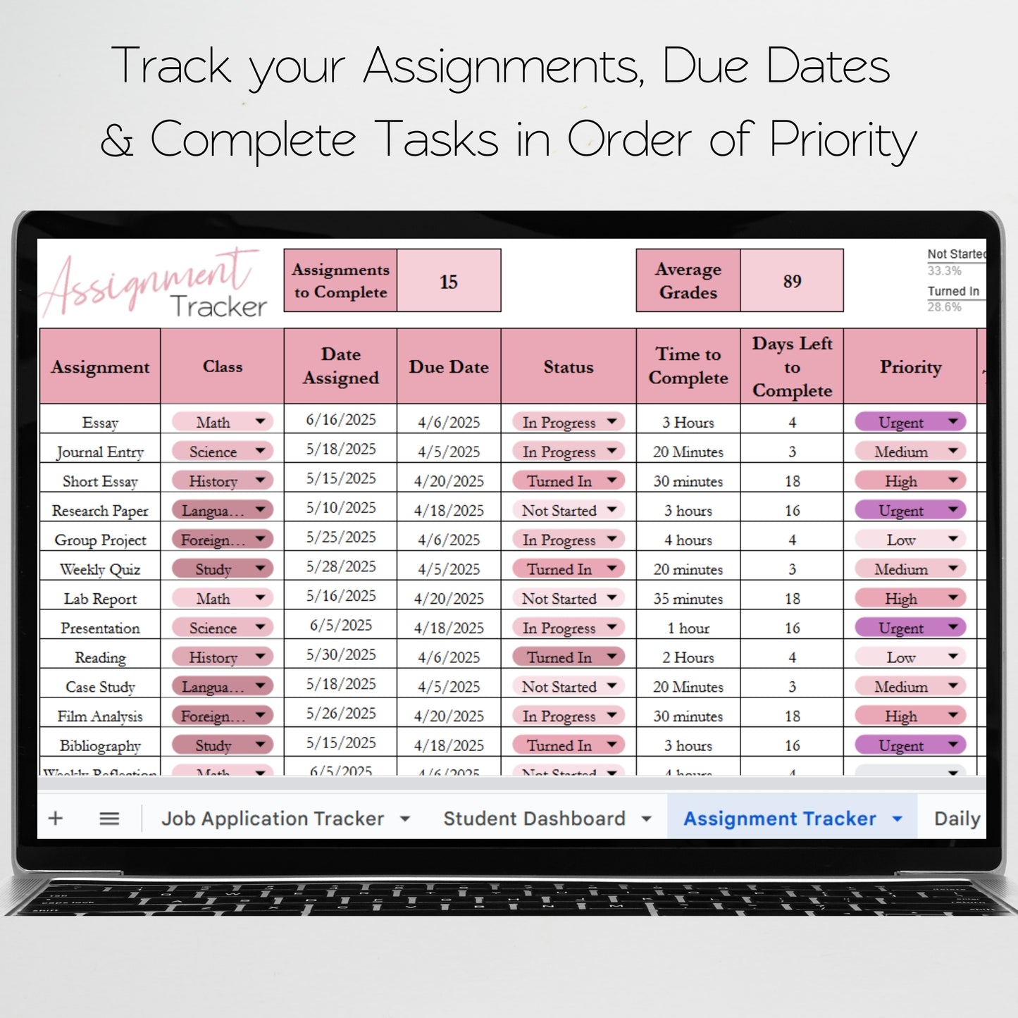 College Planner Template for Google Sheets and Excel Spreadsheet