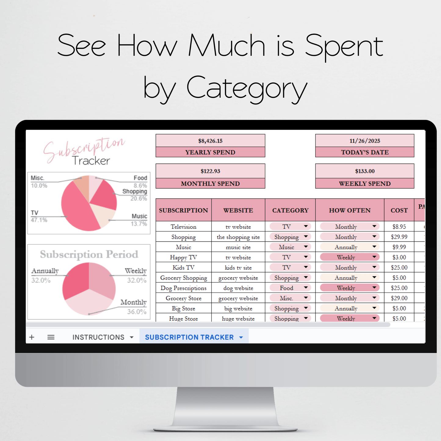 Subscription Tracker Template Google Sheets Excel Spreadsheet