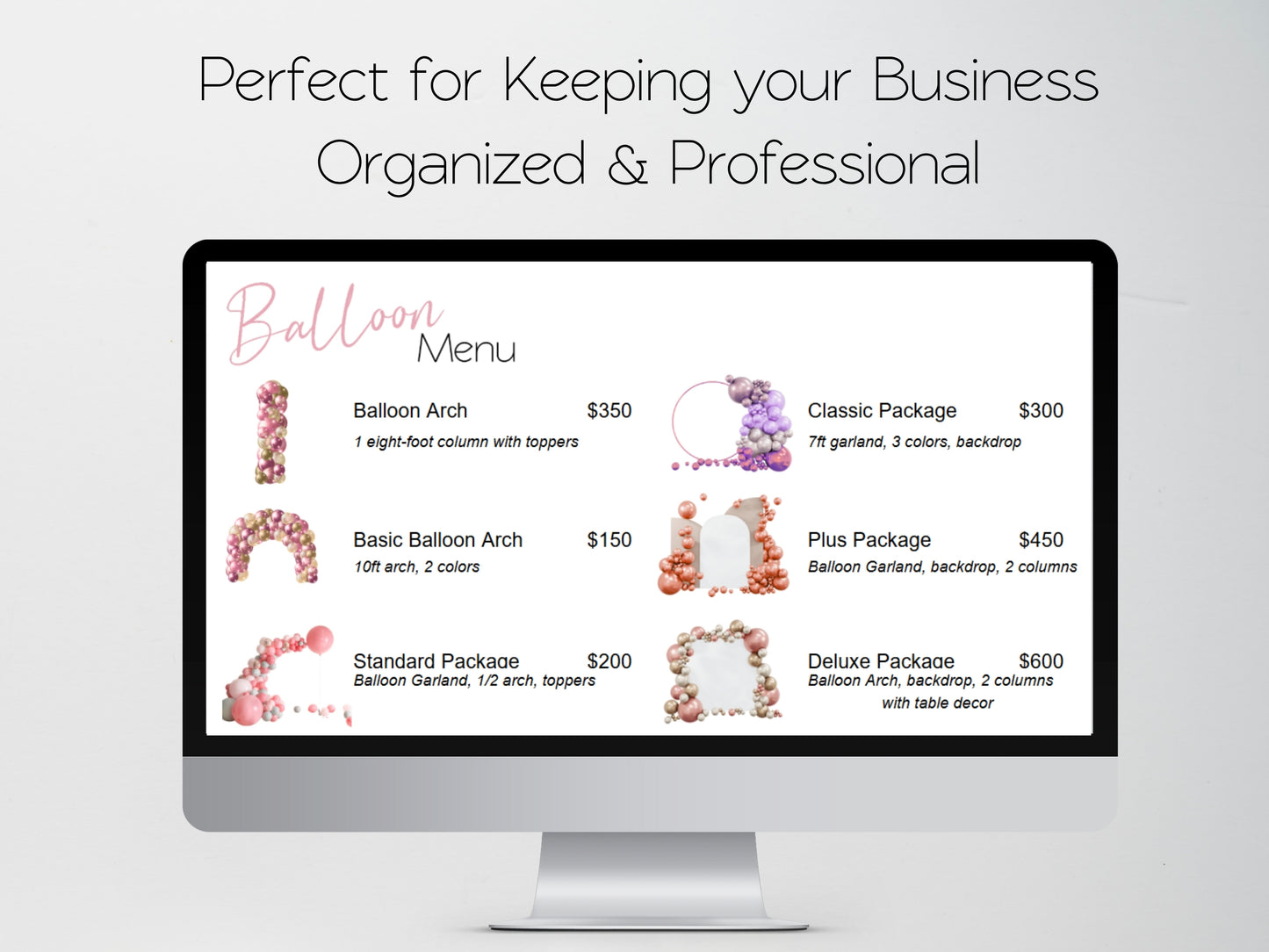 Balloon Menu Template - Google Sheets and Excel Spreadsheet