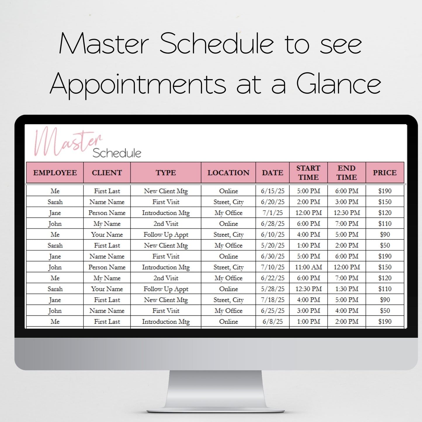 Business Appointment Tracker Template Google Sheets and Excel Spreadsheet