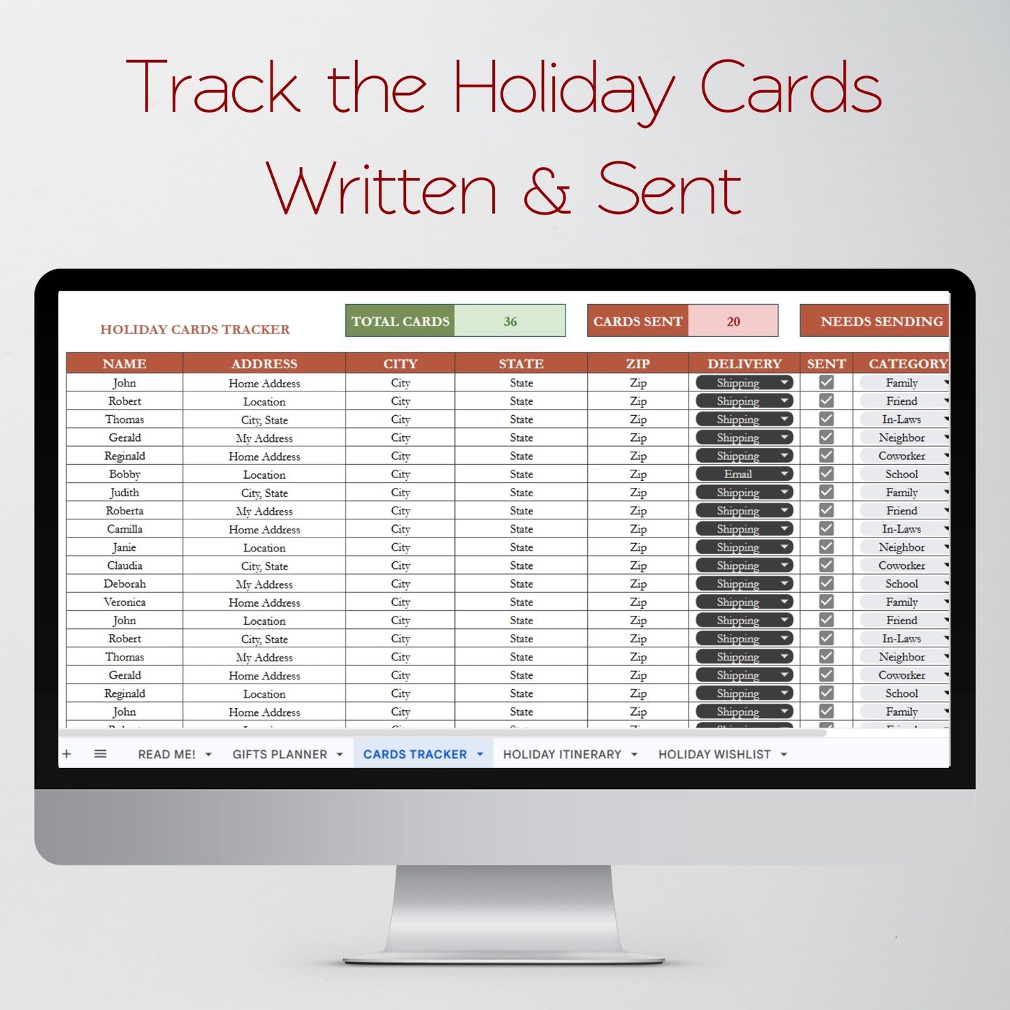 Holiday Gift Tracker Google Sheet, Christmas Planner Excel Spreadsheet