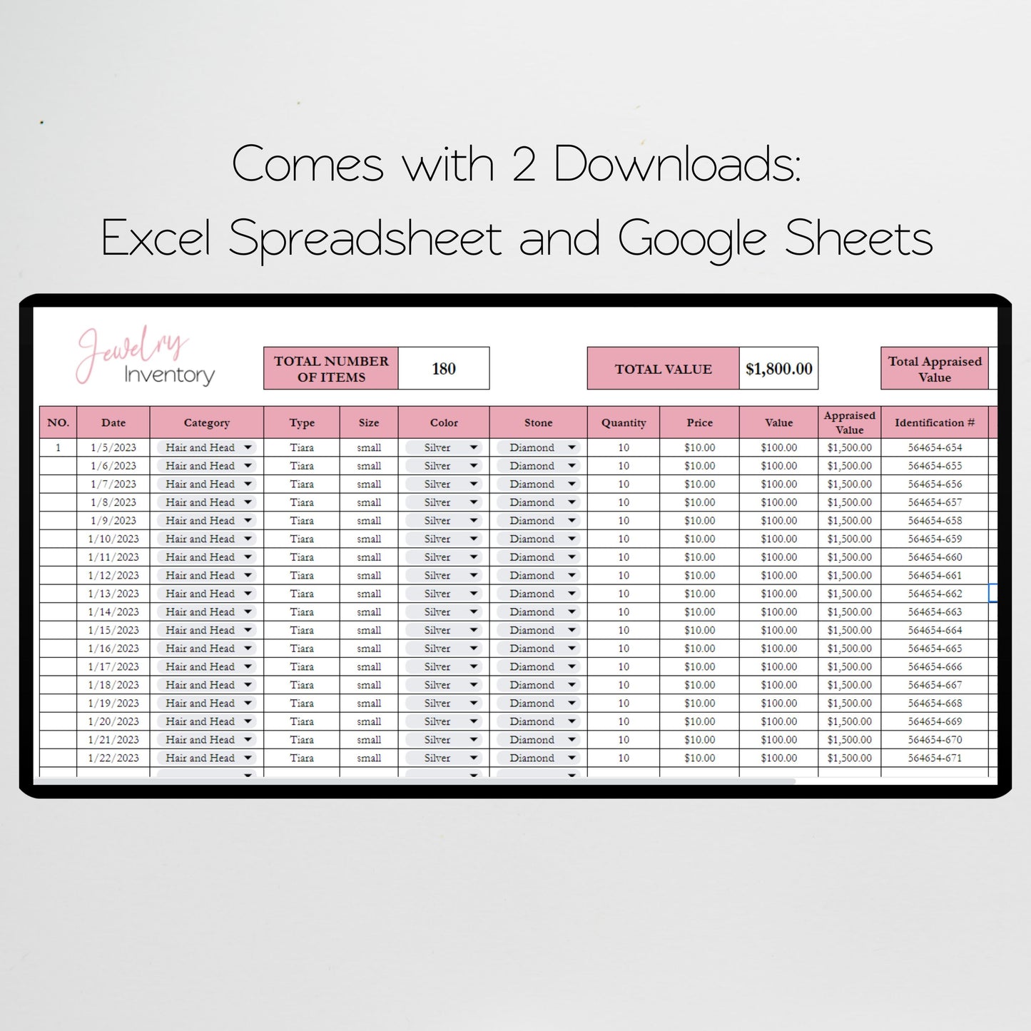 Jewelry Business Planner Bundle Google Sheet and Excel Spreadsheet