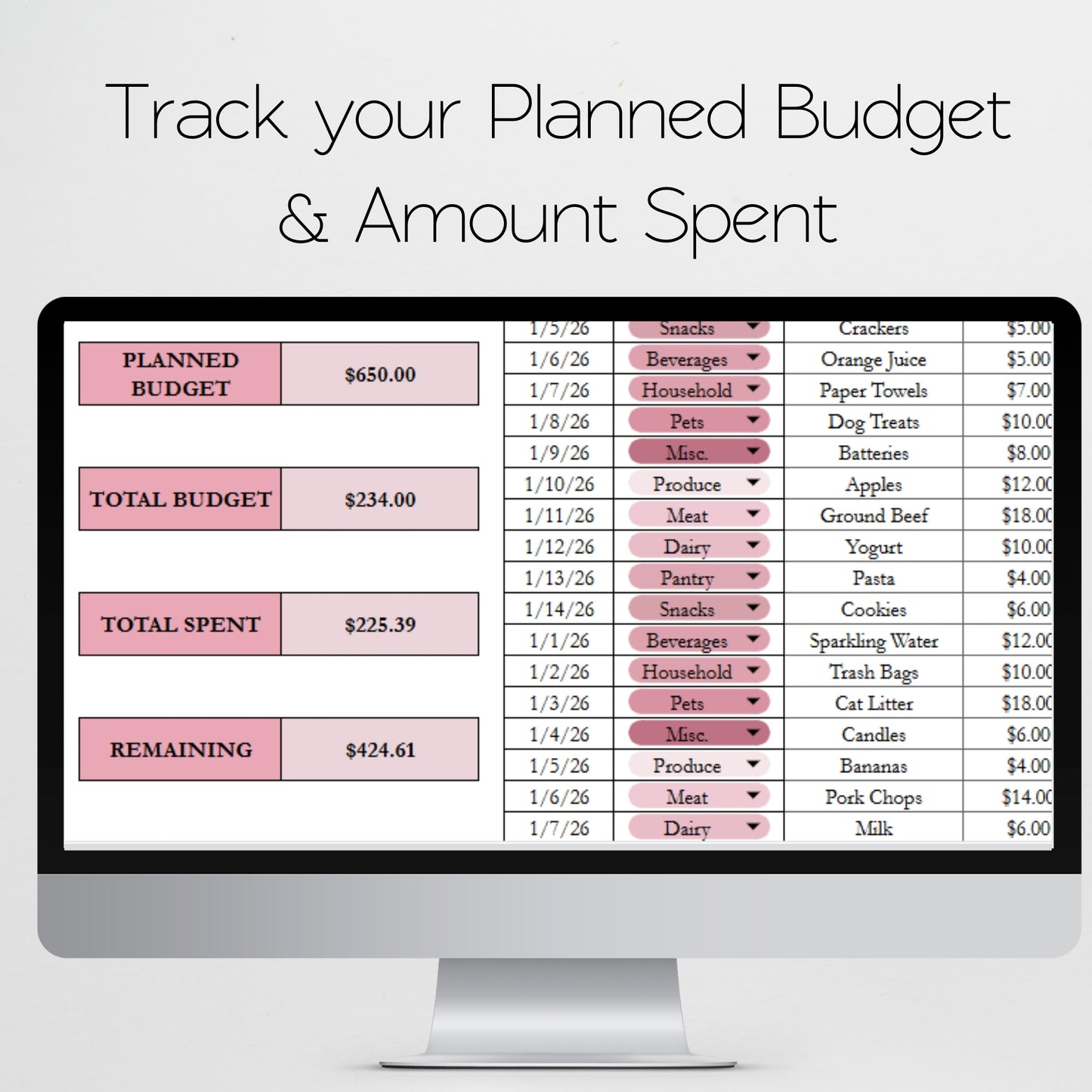 Grocery Budget Template Google Sheets & Excel Spreadsheet