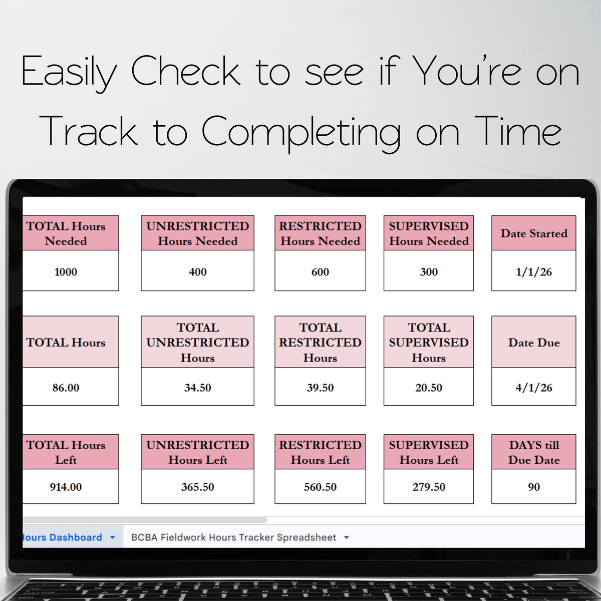 BCBA Fieldwork Hours Tracker Spreadsheet | BACB Supervised Fieldwork Log | BCaBA & RBT Hours Tracker | Google Sheets & Excel Spreadsheet Template
