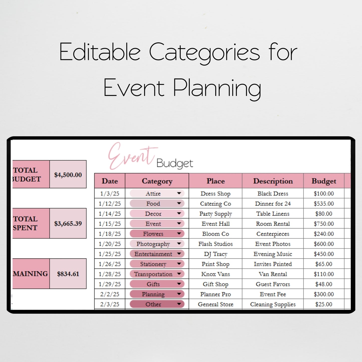 Event Budget Template Google Sheets and Excel Spreadsheet