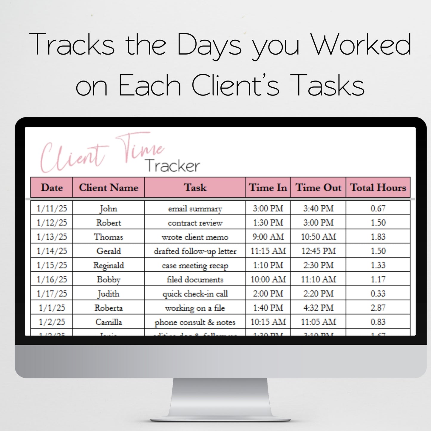 Client Time Tracking Spreadsheet Template Google Sheets and Excel Spreadsheet