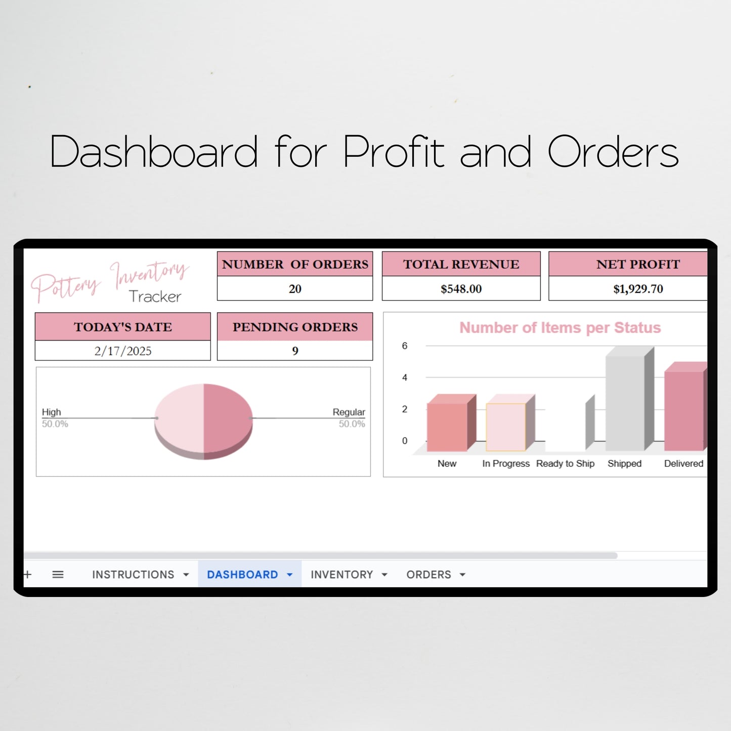 Pottery Inventory Tracker Template Google Sheet and Excel Spreadsheet